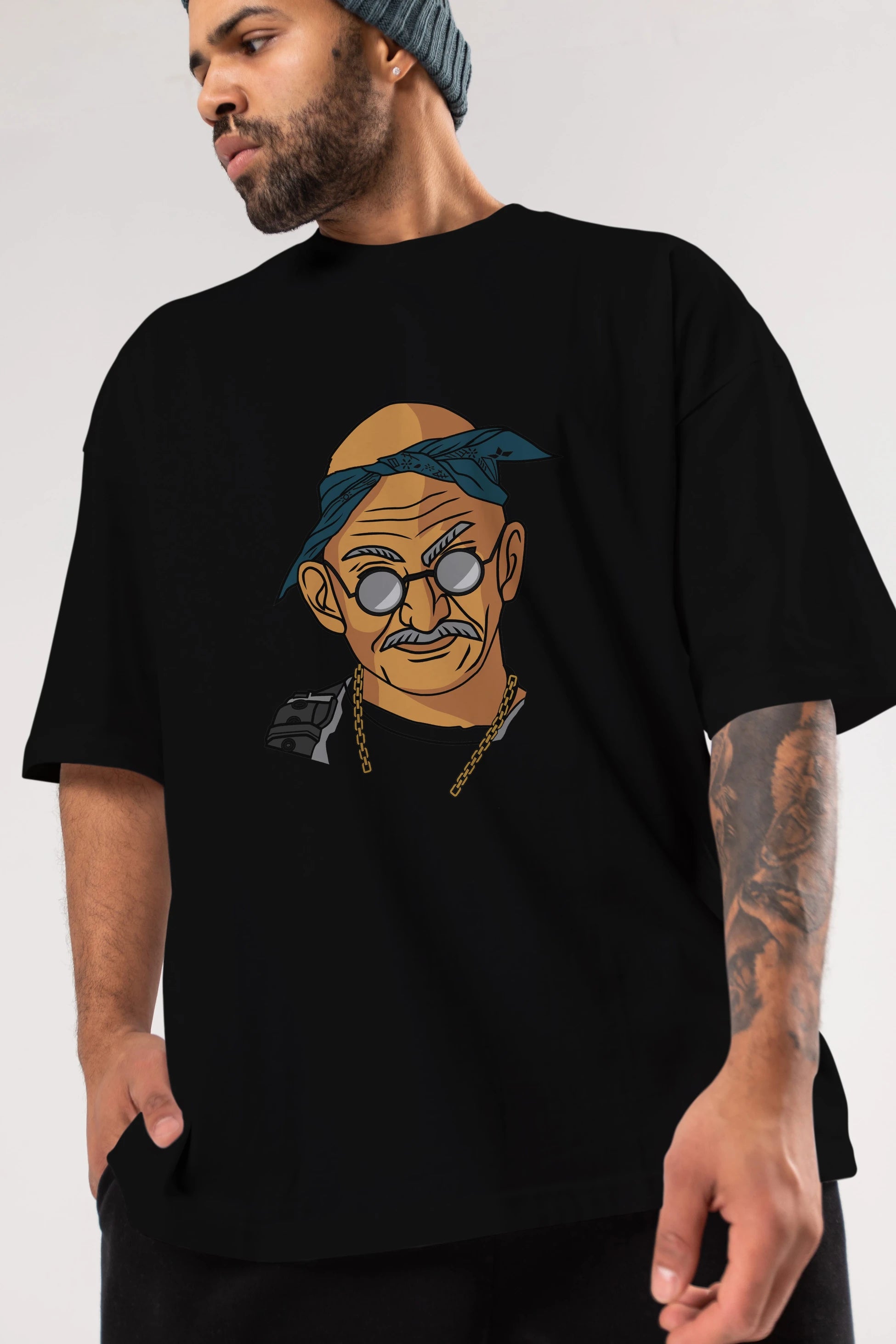 Tupac Gandhi Ön Baskılı Oversize t-shirt Erkek Kadın Unisex %100 Pamuk tişort