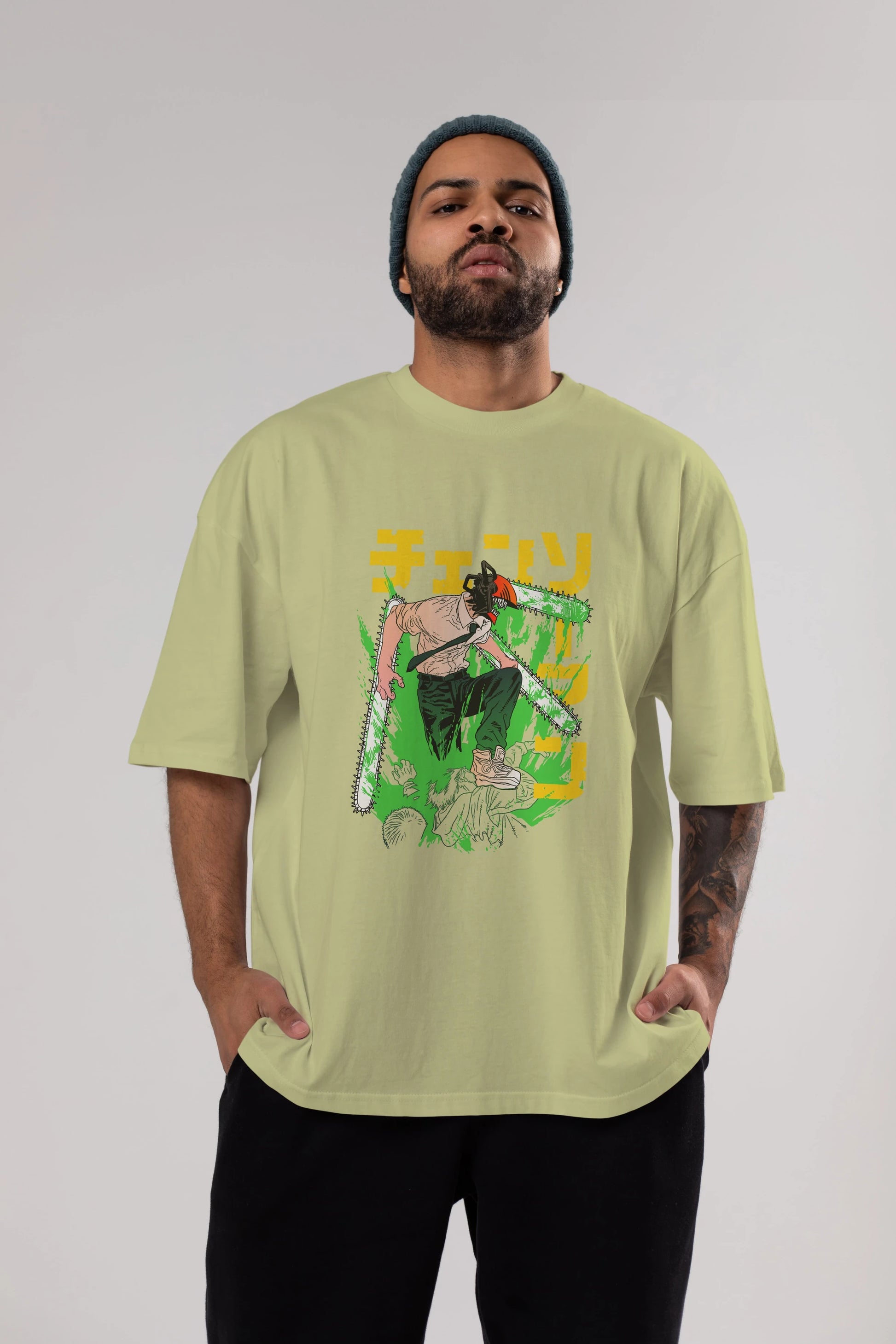 CHAINSAWMAN DENJI Anime Ön Baskılı Oversize t-shirt %100 pamuk Erkek Kadın Unisex
