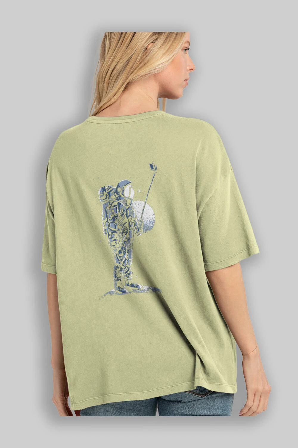 Selfie Astronaut Arka Baskılı Oversize t-shirt Erkek Kadın Unisex %100 Pamuk