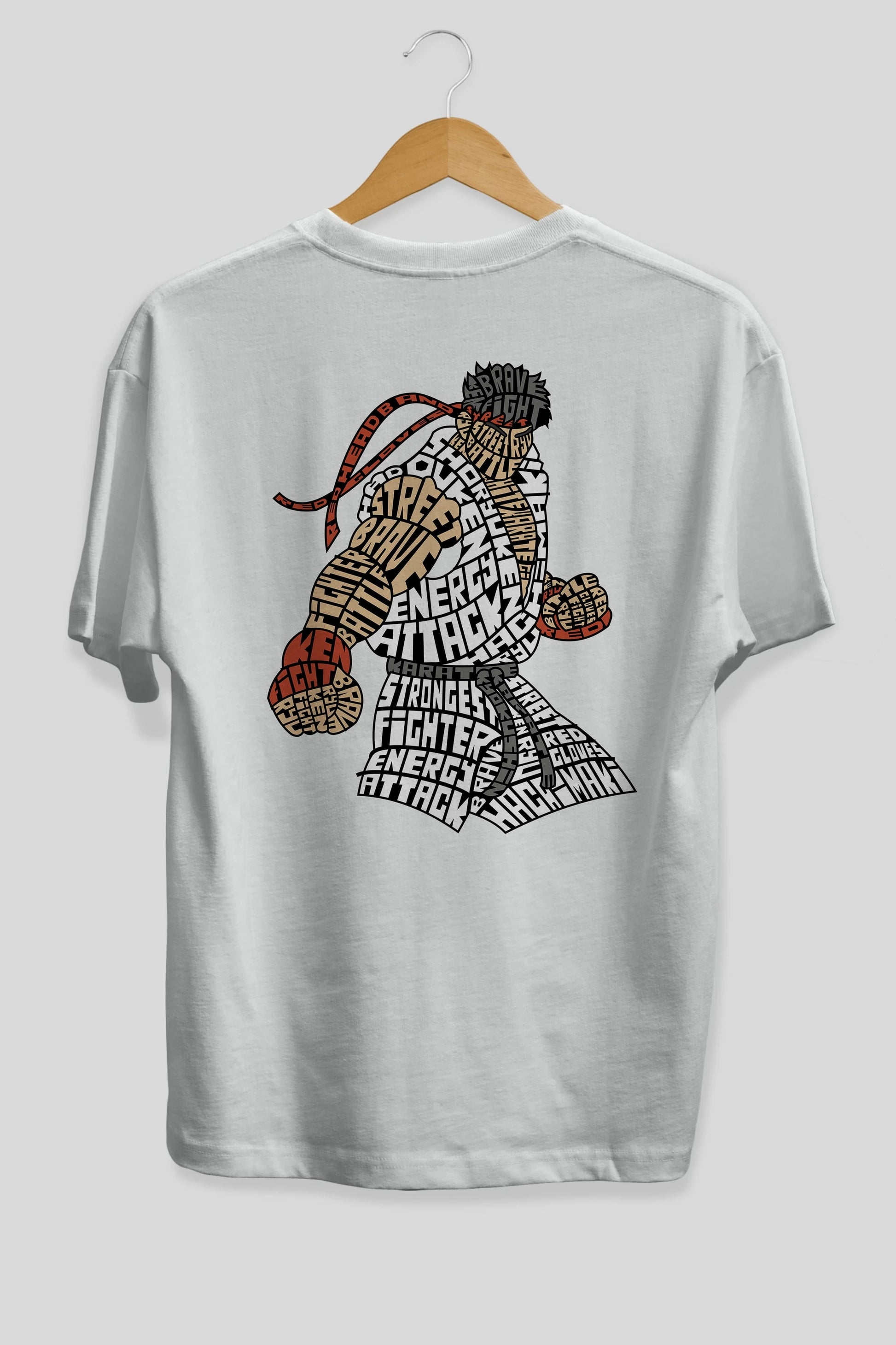 Hadouken Arka Baskılı Oversize t-shirt %100 pamuk Erkek Kadın Unisex