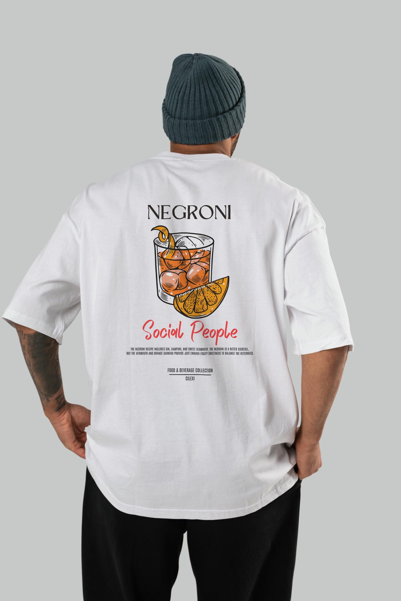 Negroni Kokteyl Serisi Baskılı Oversize t-shirt Erkek Kadın Unisex %100 Pamuk Bisiklet Yaka tişort