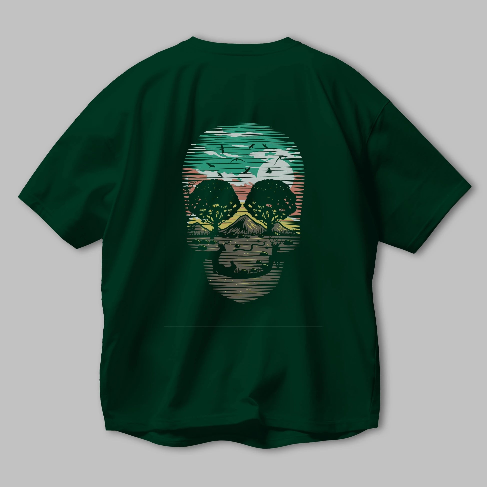 Skull Nature Arka Baskılı Oversize t-shirt %100 pamuk Erkek Kadın Unisex