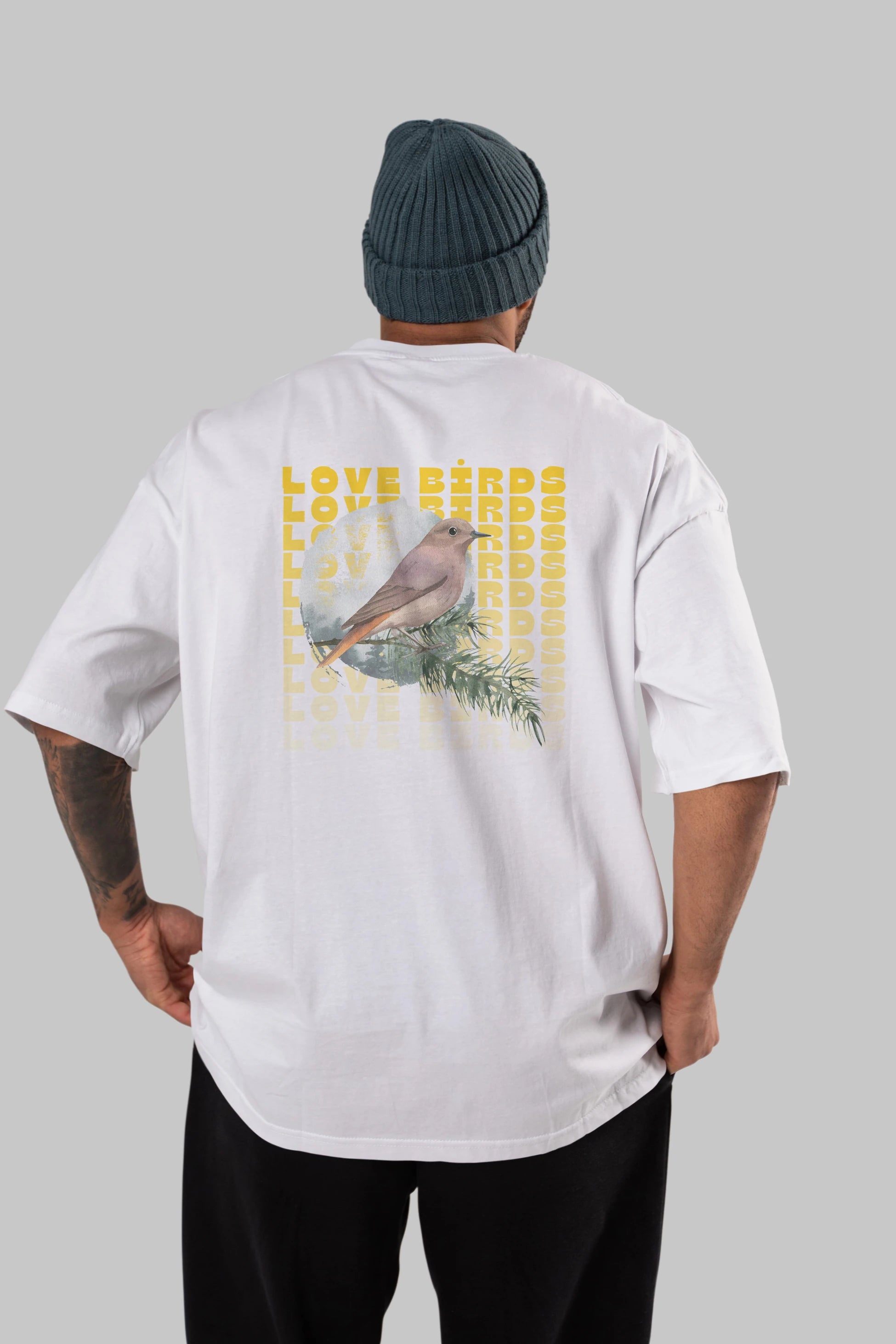 Love Birds Yazılı Arka Baskılı Oversize t-shirt Erkek Kadın Unisex
