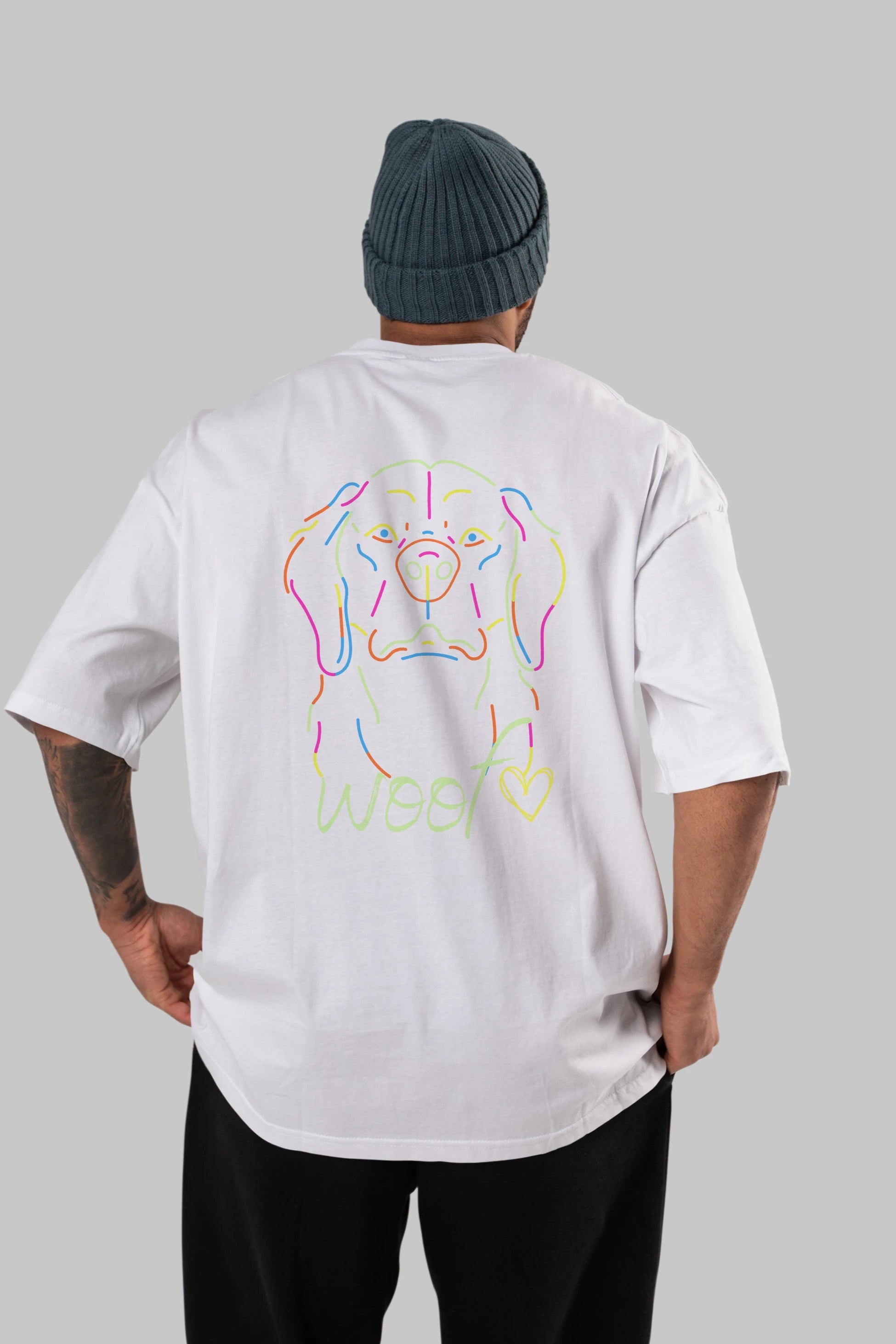 Neon Dog Arka Baskılı Oversize t-shirt Erkek Kadın Unisex