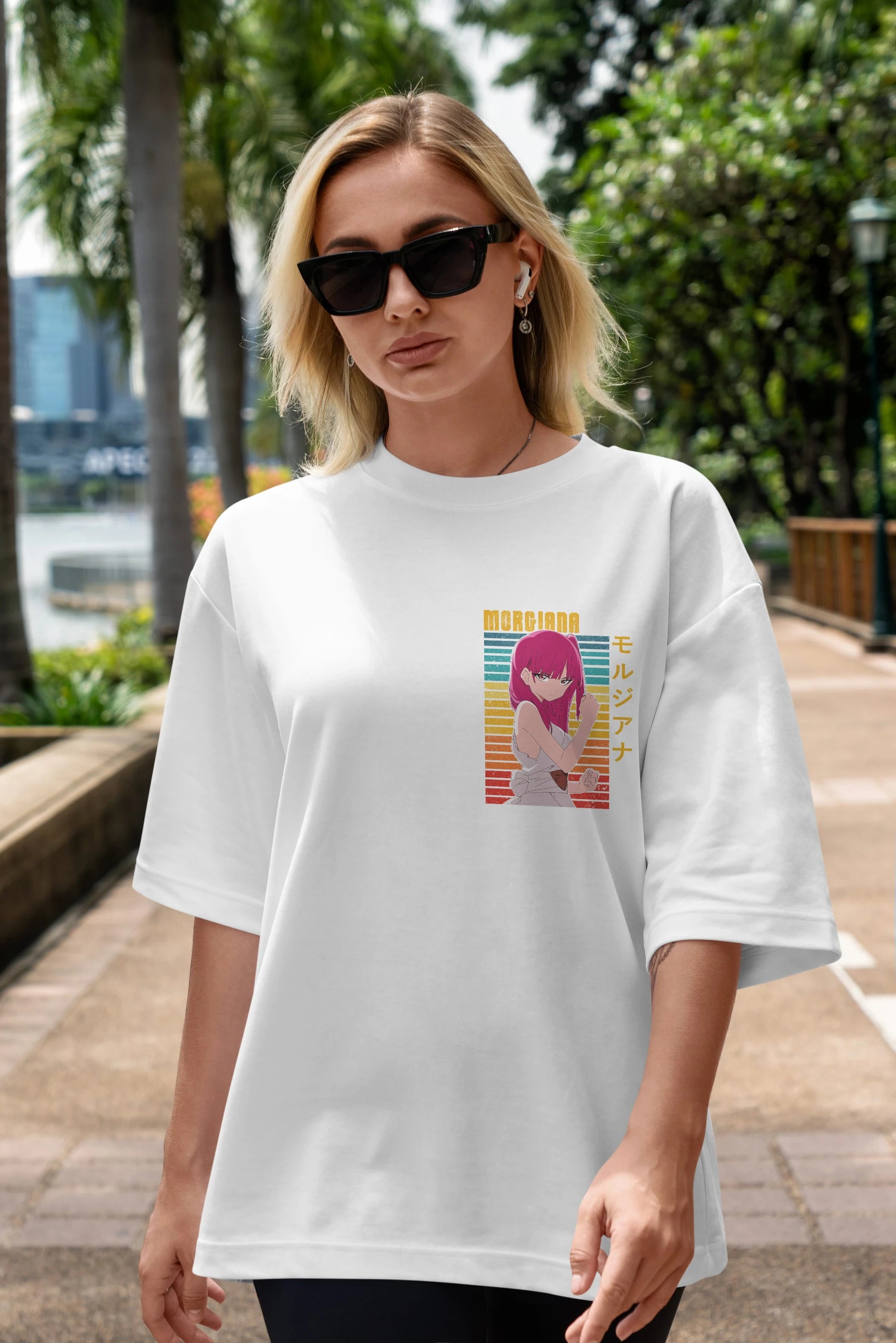 Morgiana 3 Ön Sol Baskılı Oversize t-shirt Erkek Kadın Unisex %100 Pamuk Bisiklet Yaka tişort