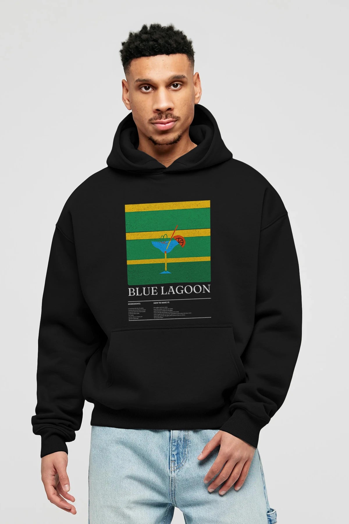 Blue Lagoon Kokteyl ön Baskılı Hoodie Oversize Kapüşonlu Sweatshirt Erkek Kadın