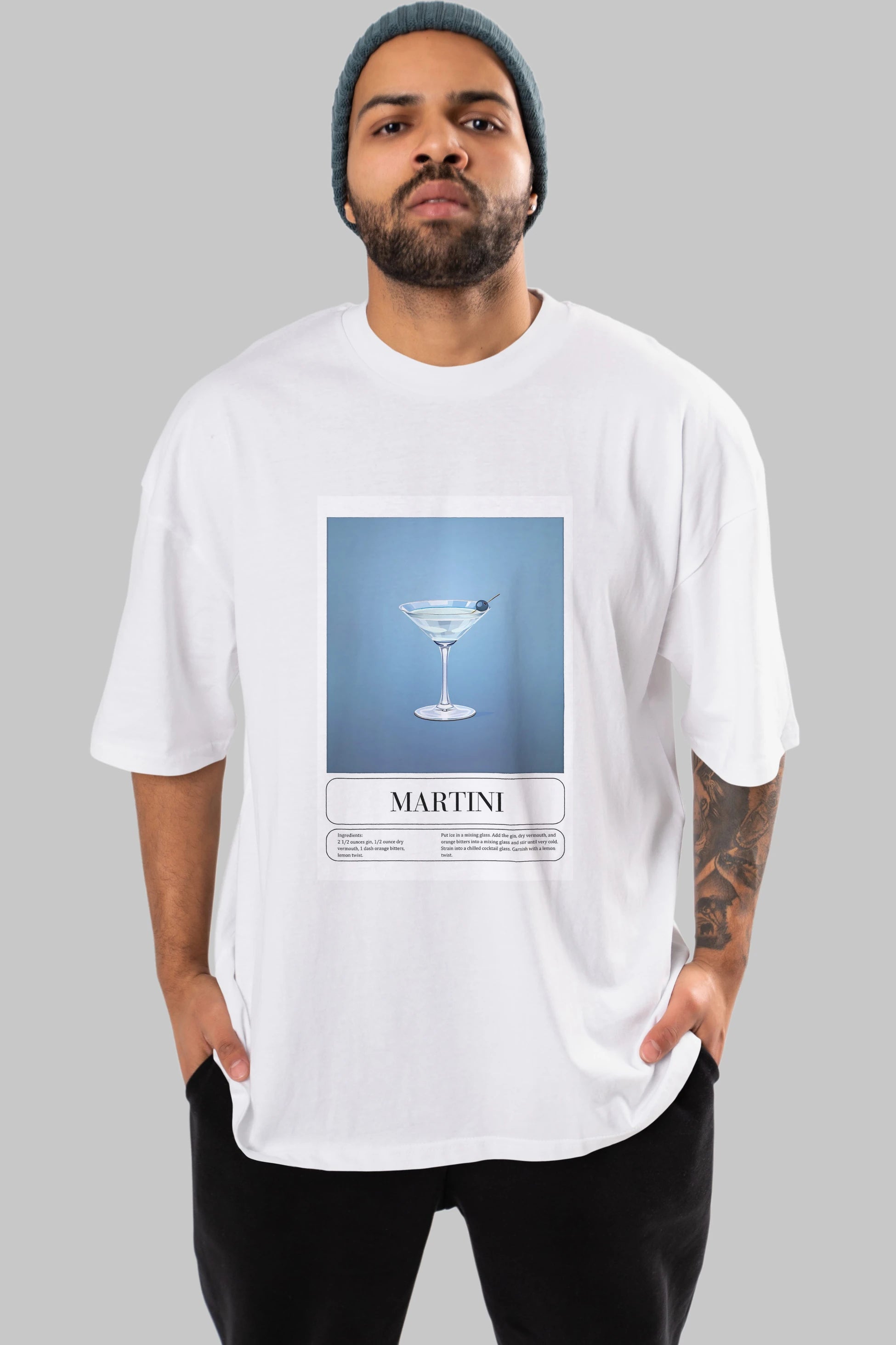 Martini Ön Baskılı Oversize t-shirt Erkek Kadın Unisex %100 Pamuk Bisiklet Yaka tişort