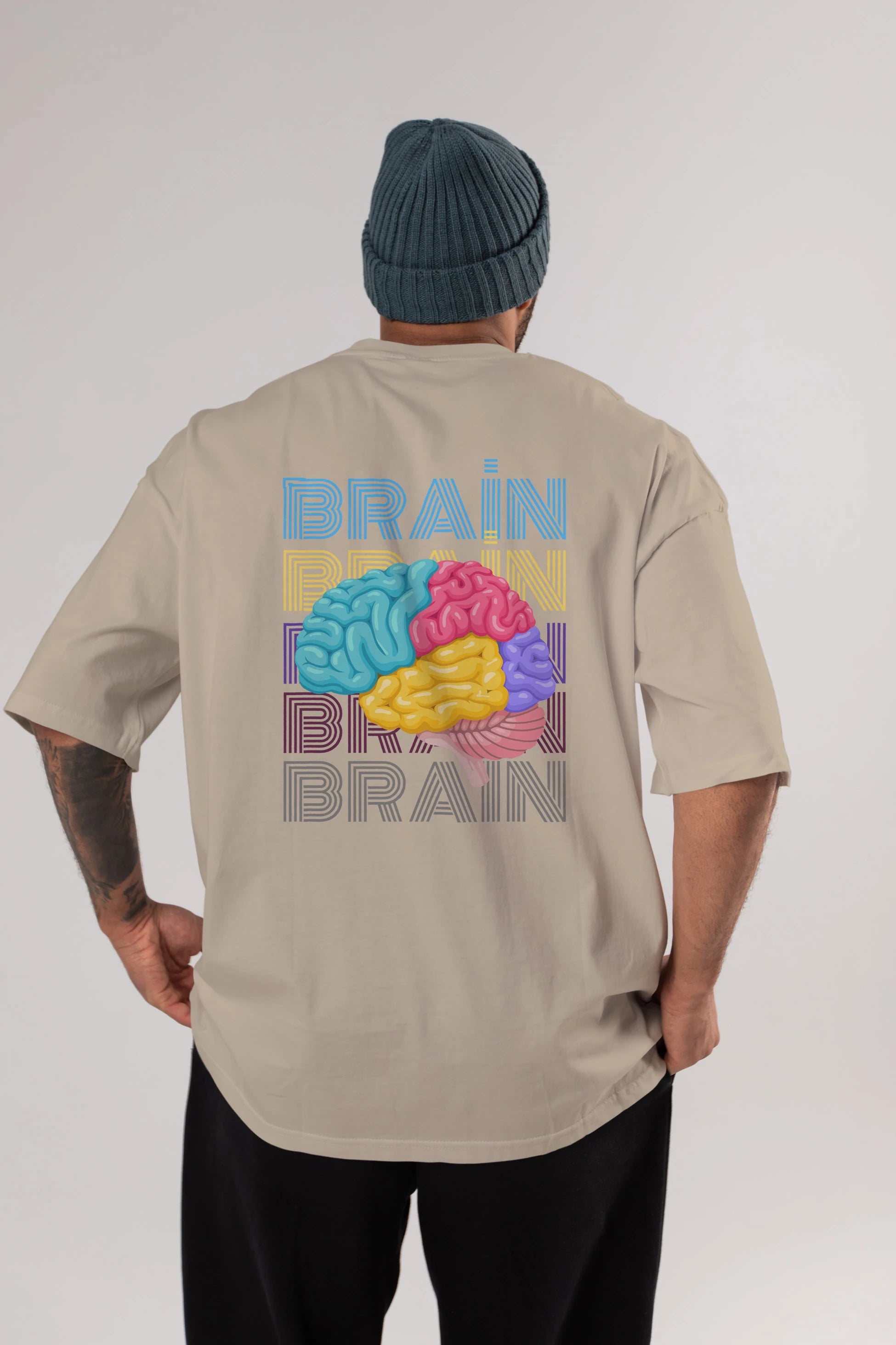 Brain Yazılı Arka Baskılı Oversize t-shirt Erkek Kadın Unisex