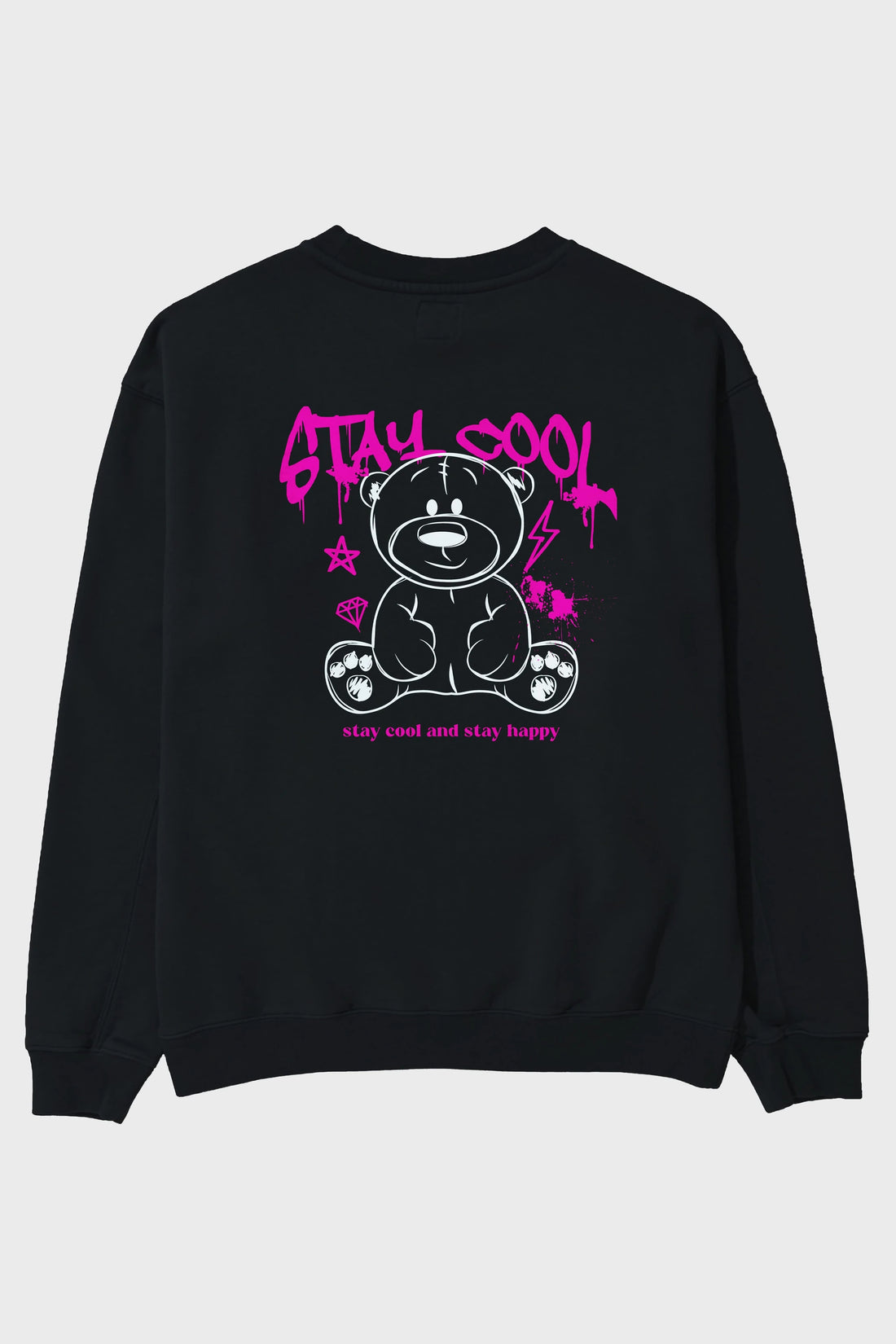 Teddy Bear Stay Cool Arka Baskılı Oversize Sweatshirt Erkek Kadın Unisex