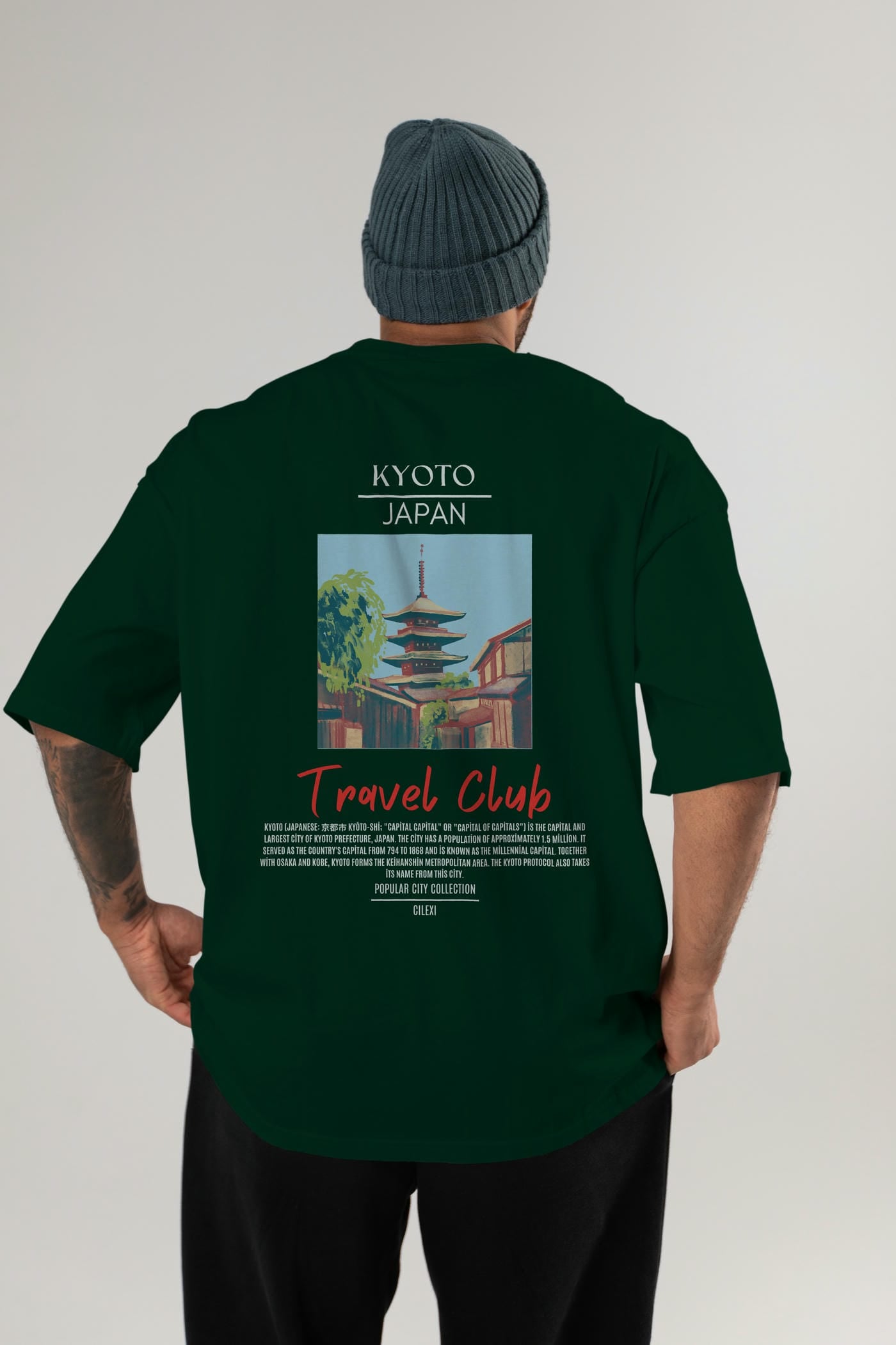 Kyoto Japan Arka Baskılı Oversize t-shirt Erkek Kadın Pamuk Bisiklet Yaka tişort