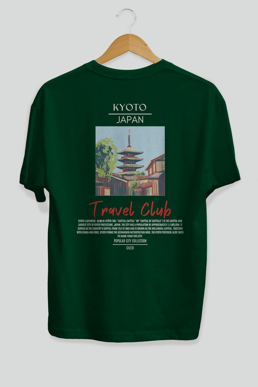 Kyoto Japan Arka Baskılı Oversize t-shirt Erkek Kadın Pamuk Bisiklet Yaka tişort