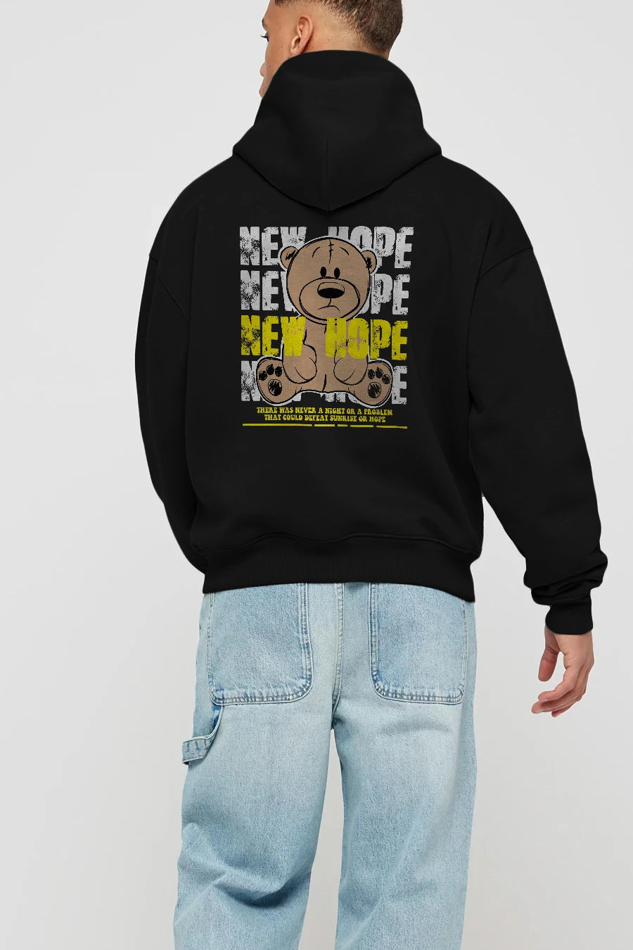Teddy Bear New Hope Arka Baskılı Hoodie Oversize Kapüşonlu Sweatshirt Erkek Kadın Unisex