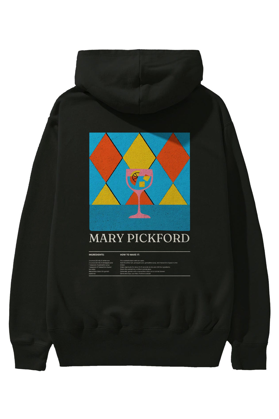 Mary Pickford Kokteyl Arka Baskılı Hoodie Oversize Kapüşonlu Sweatshirt Erkek Kadın