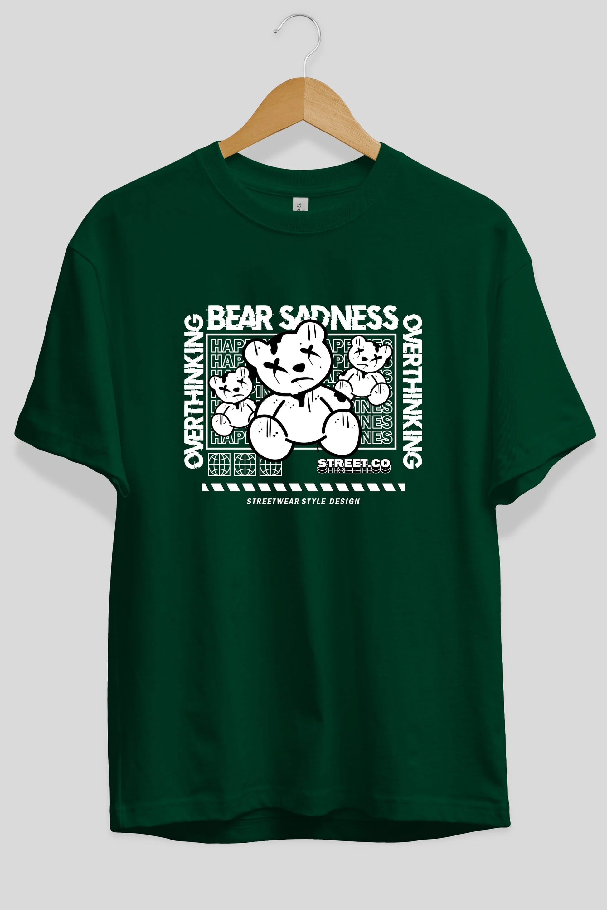 Bear Sadness 2 Ön Baskılı Oversize t-shirt Erkek Kadın Unisex