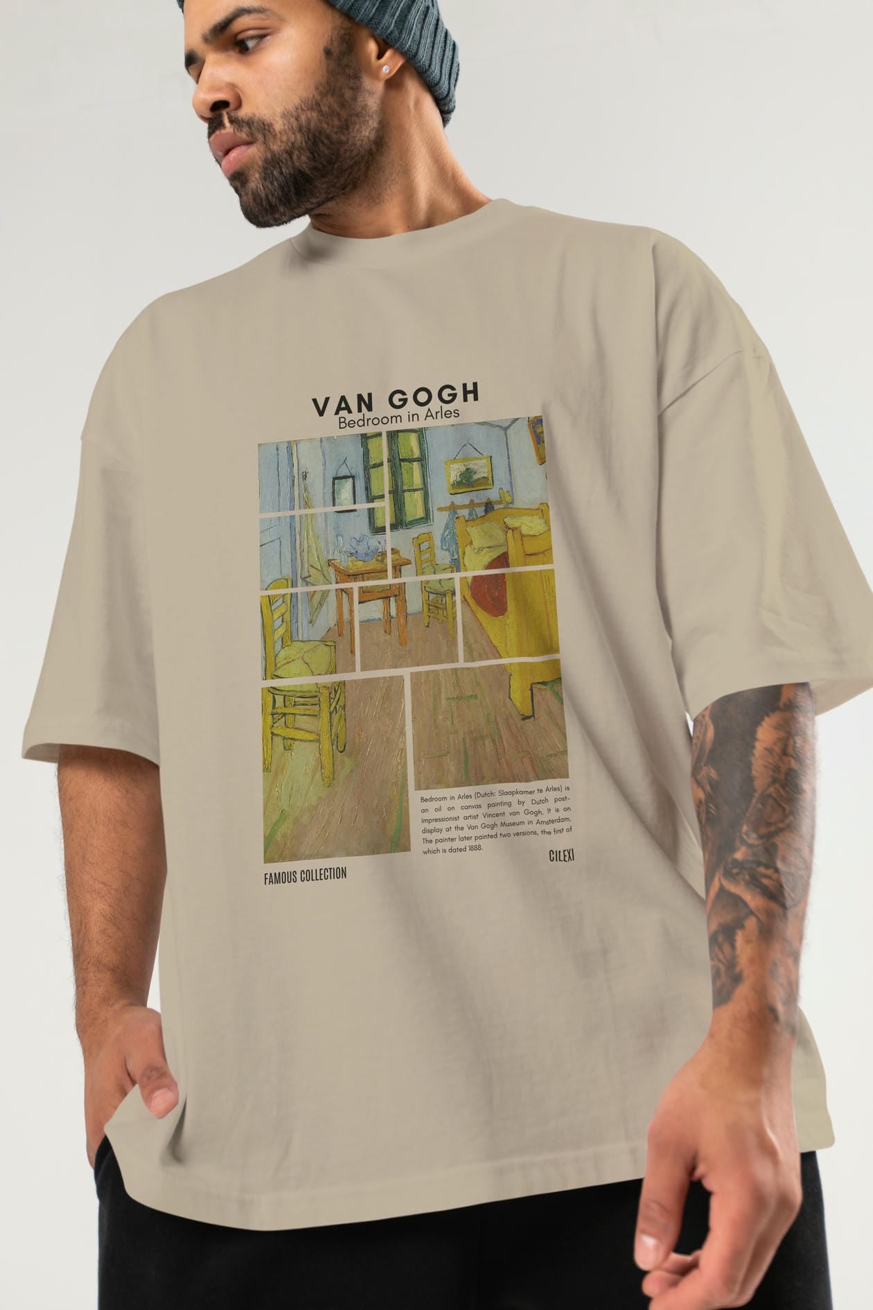Van Gogh ön Baskılı Oversize t-shirt Erkek Kadın Bisiklet Yaka Pamuk tişort