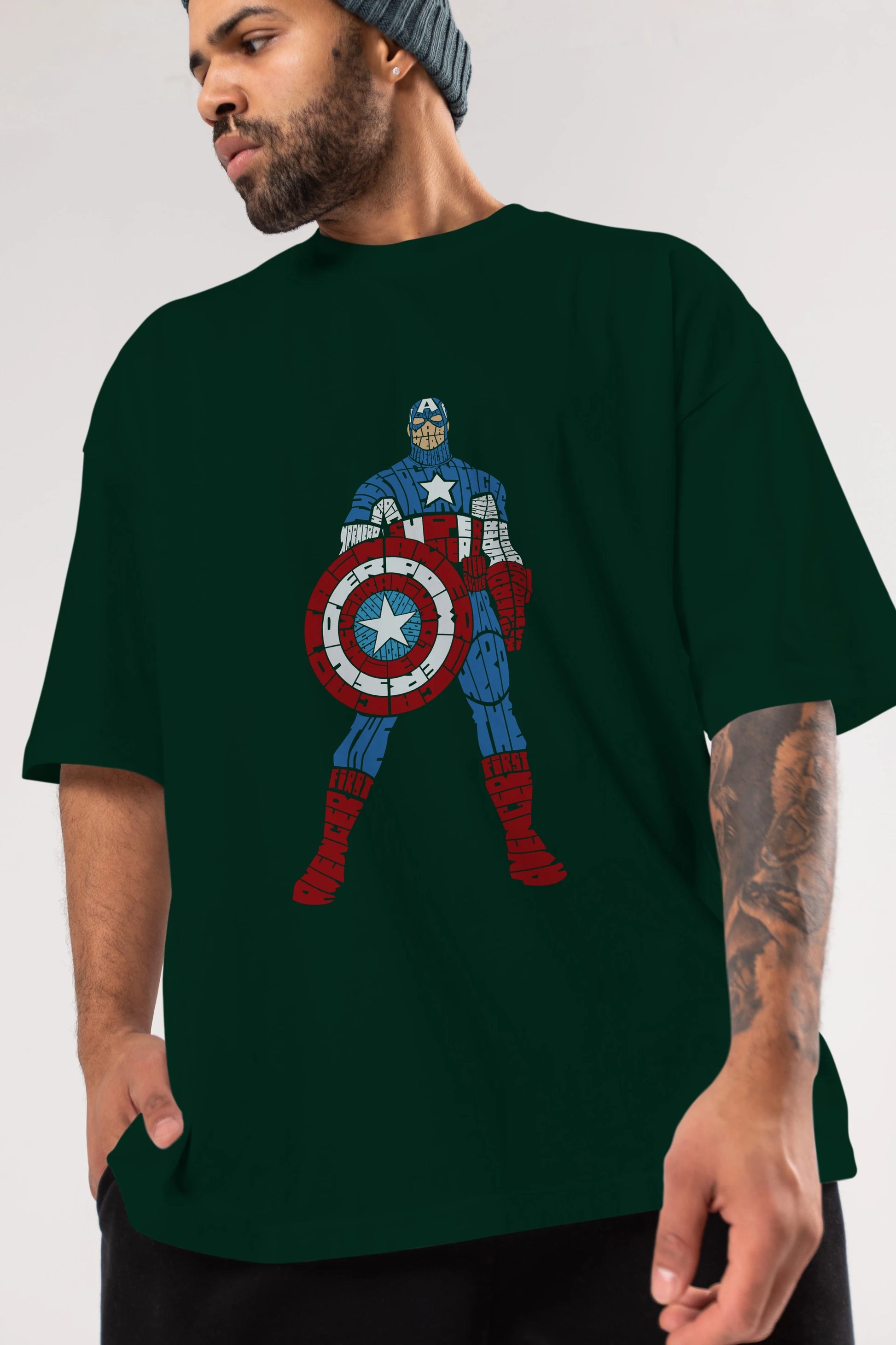 Captain America Ön Baskılı Oversize t-shirt %100 pamuk Erkek Kadın Unisex