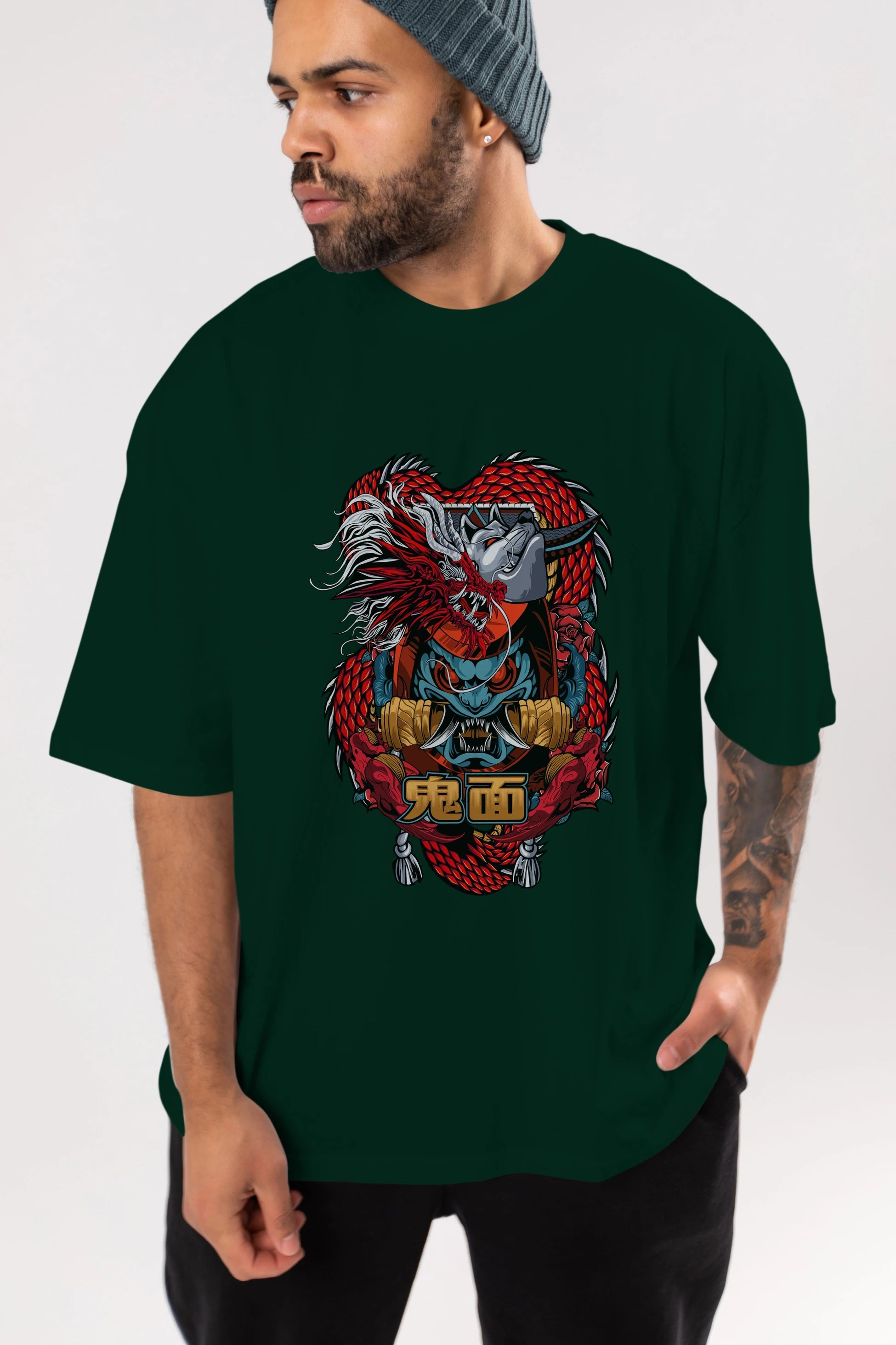 TRIBAL Anime Ön Baskılı Oversize t-shirt %100 pamuk Erkek Kadın Unisex
