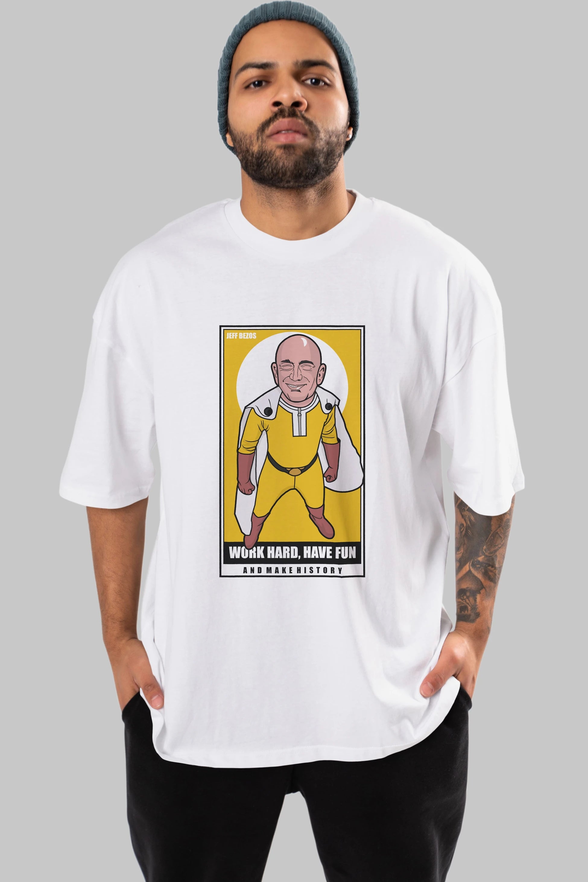 Jeff Bezos Saitama Ön Baskılı Oversize t-shirt Erkek Kadın Unisex %100 Pamuk tişort