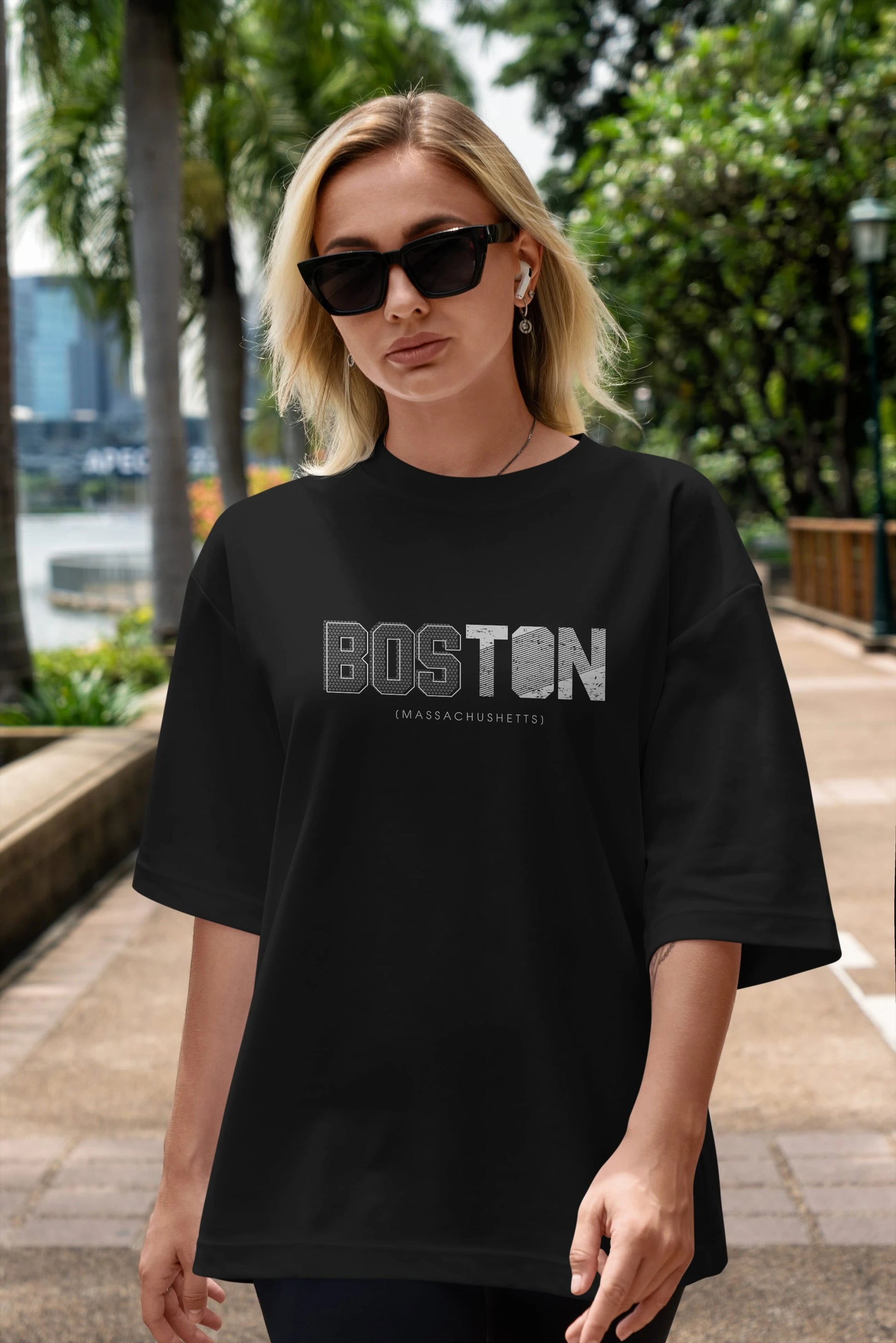 Boston Ön Baskılı Oversize t-shirt Erkek Kadın Unisex