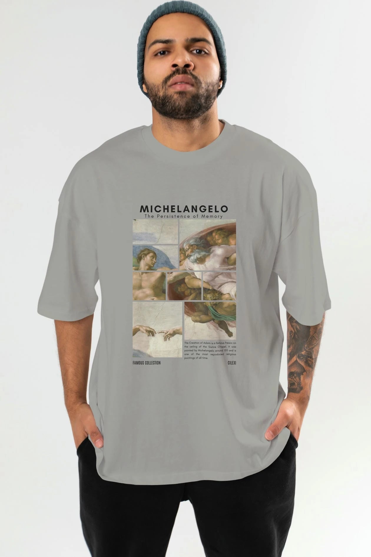 Michelangelo ön Baskılı Oversize t-shirt Erkek Kadın Bisiklet Yaka Pamuk tişort
