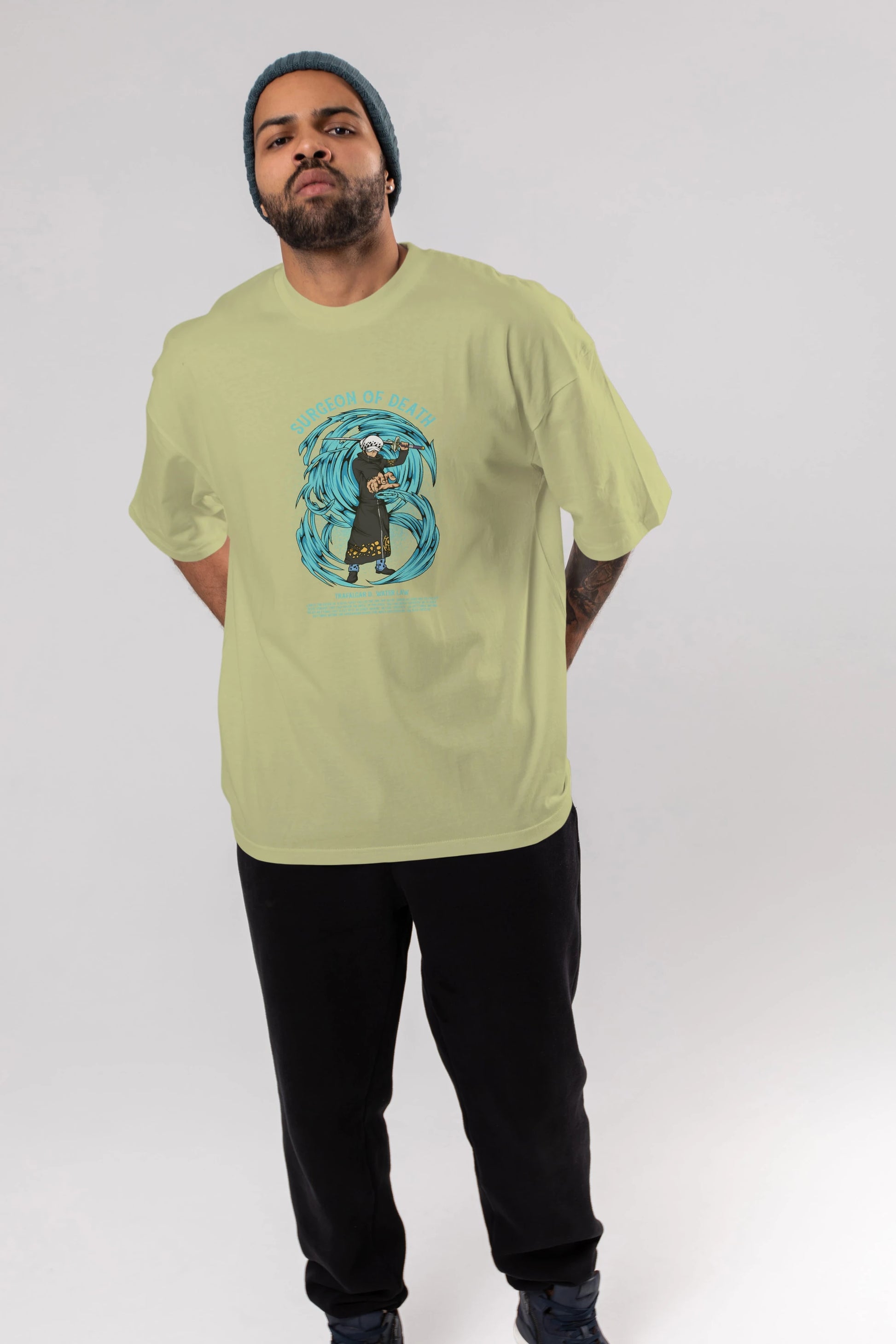 Trafalgad D. Water Law Anime Ön Baskılı Oversize t-shirt %100 pamuk Erkek Kadın Unisex