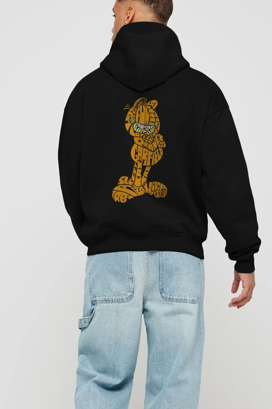 Garfield Arka Baskılı Hoodie Oversize Kapüşonlu Sweatshirt Erkek Kadın Unisex