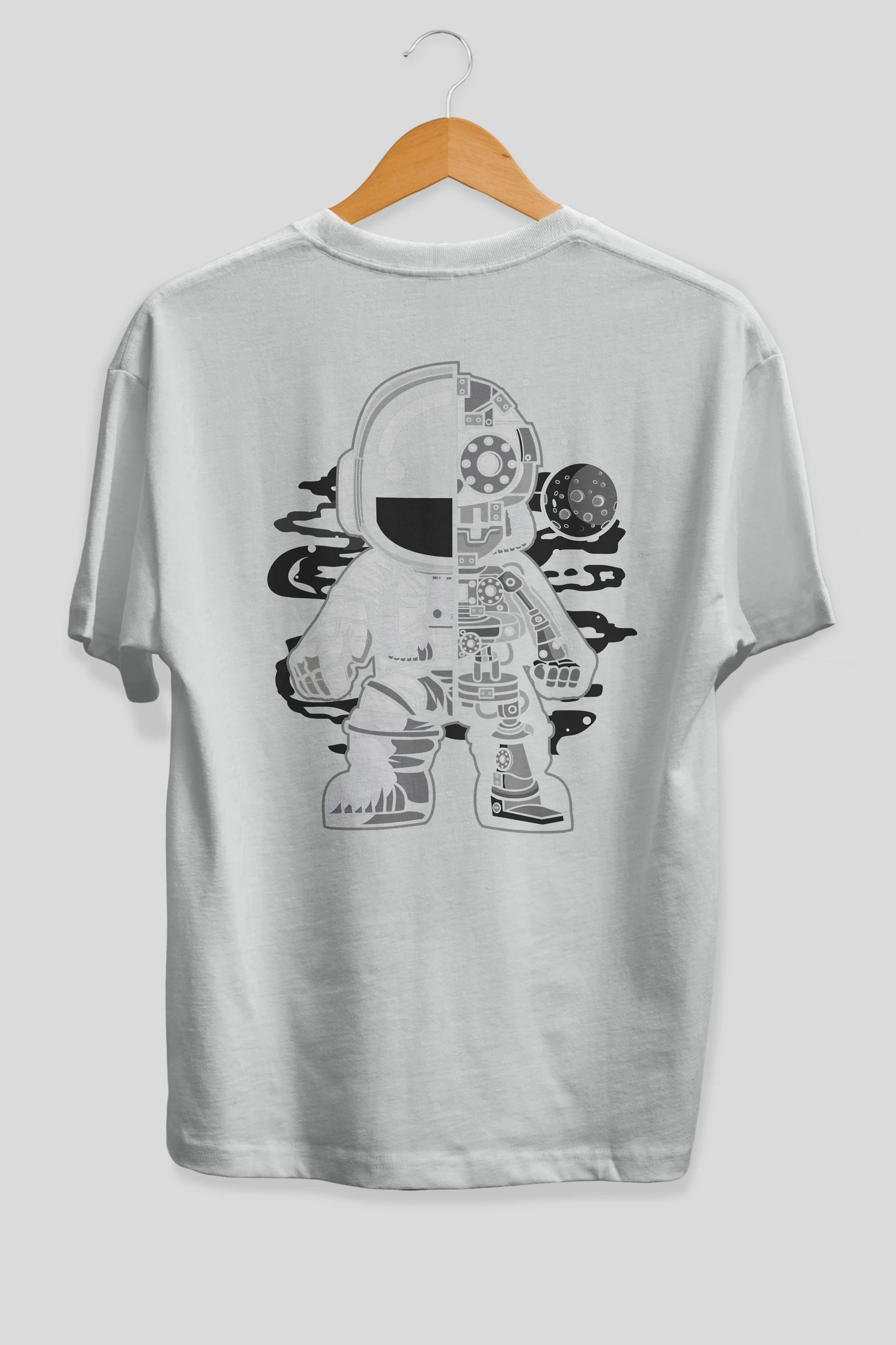 Astronaut Half Robot Arka Baskılı Oversize t-shirt Erkek Kadın Unisex
