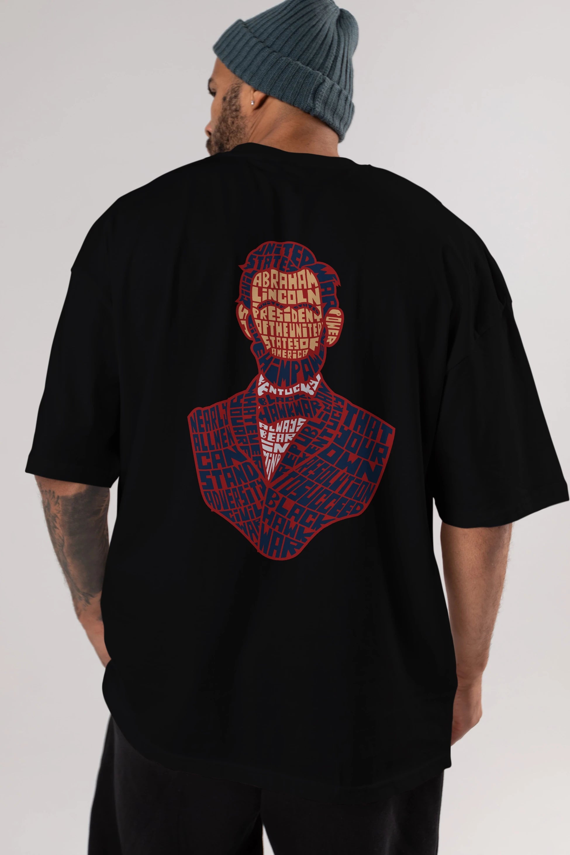 Abraham Lincoln Arka Baskılı Oversize t-shirt %100 pamuk Erkek Kadın Unisex