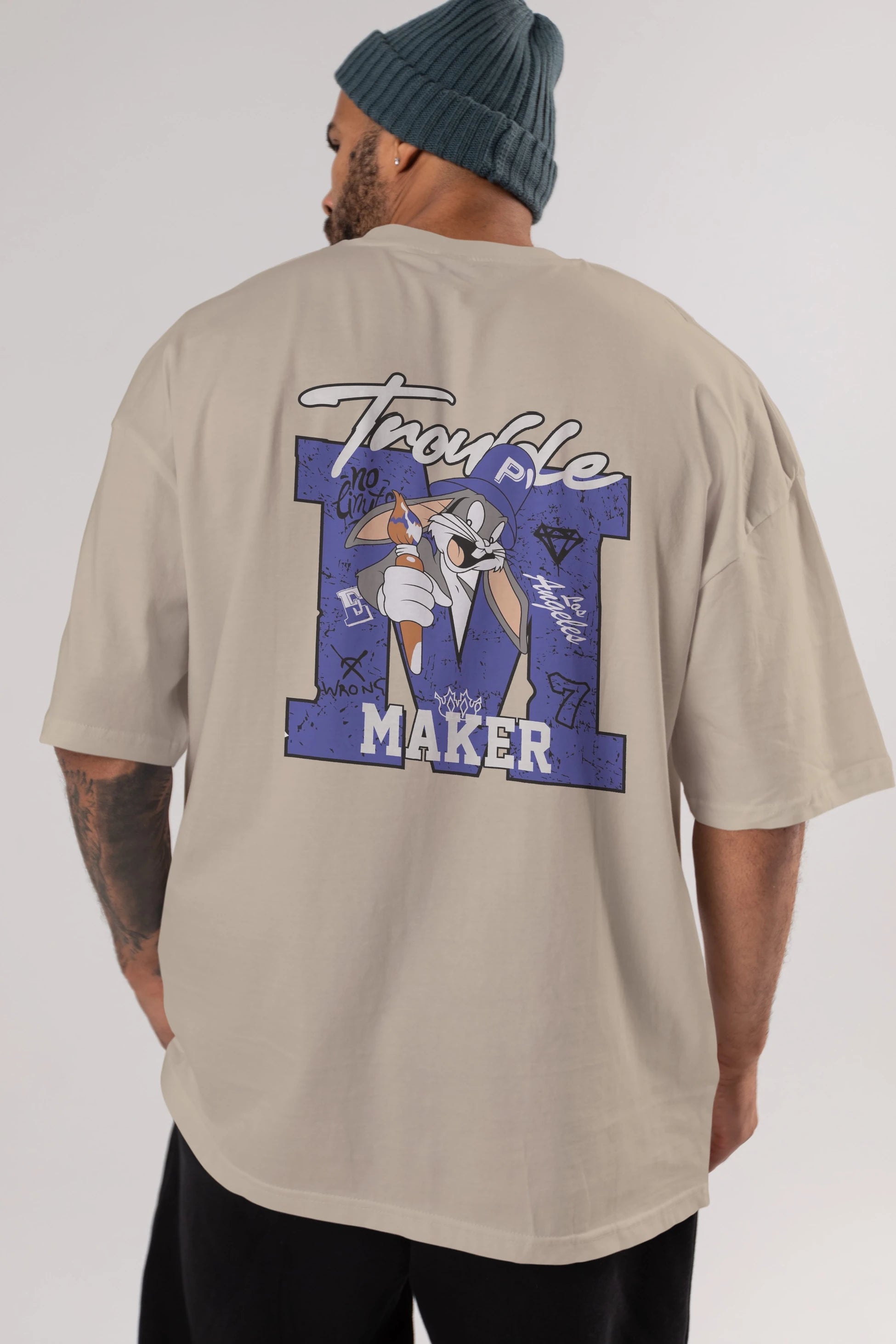 Bugs Bunny Arka Baskılı Oversize t-shirt Erkek Kadın Unisex %100 Pamuk Bisiklet Yaka tişort