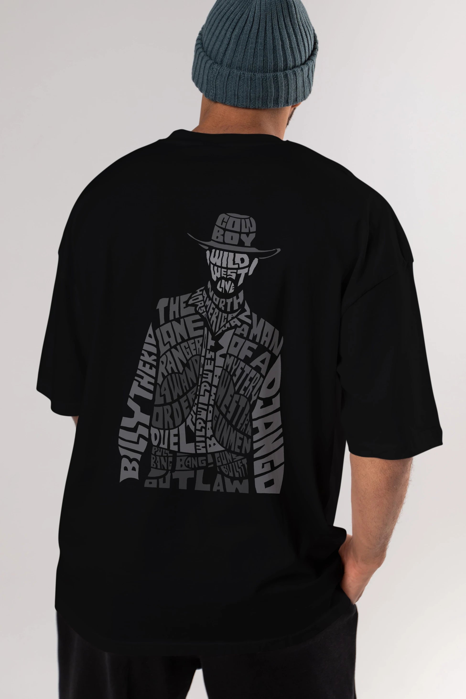 Cowboy Arka Baskılı Oversize t-shirt %100 pamuk Erkek Kadın Unisex