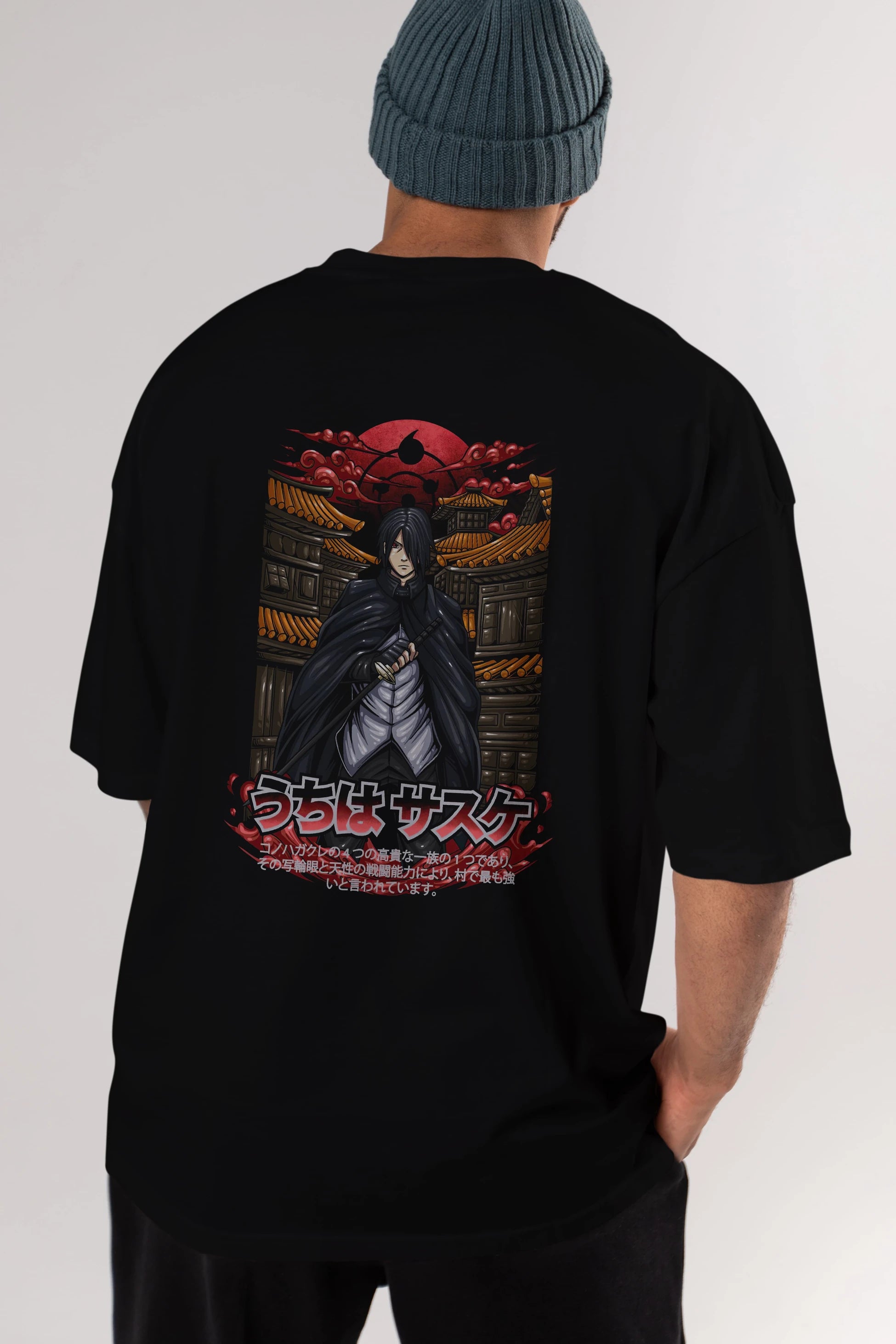 NARUTO SASUKE UCHIHA 1 Anime Arka Baskılı Oversize t-shirt Erkek Kadın Unisex