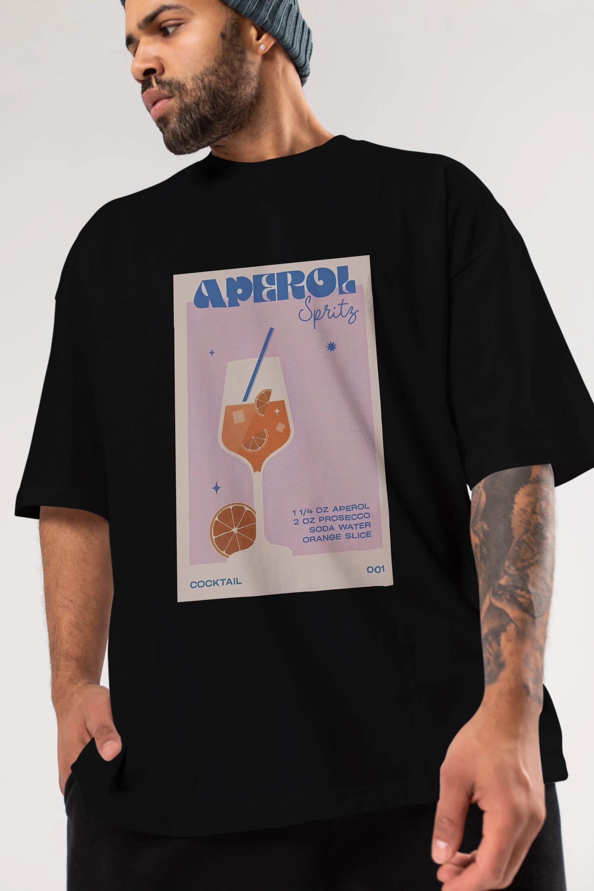 Aperol Spritz Ön Baskılı Oversize t-shirt Erkek Kadın Unisex %100 Pamuk Bisiklet Yaka tişort