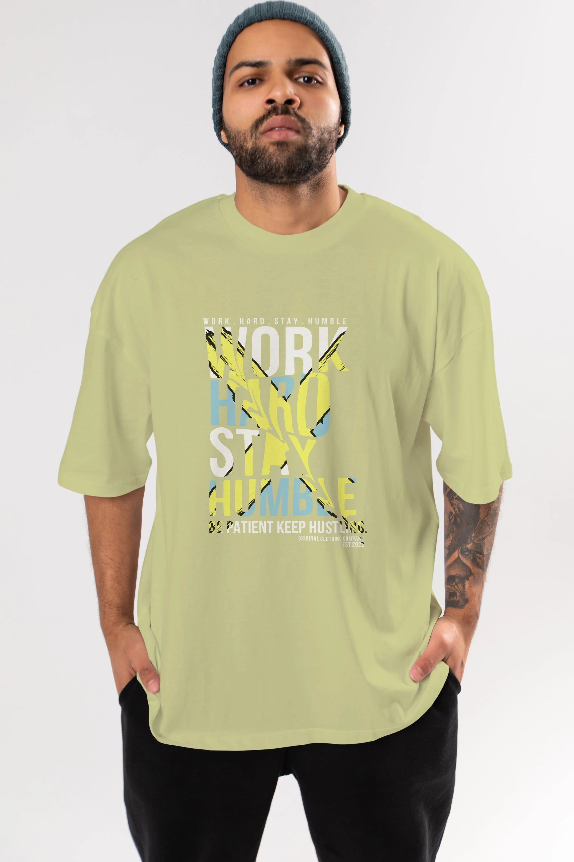 Work Hard Stay Humble Ön Baskılı Oversize t-shirt Erkek Kadın Unisex