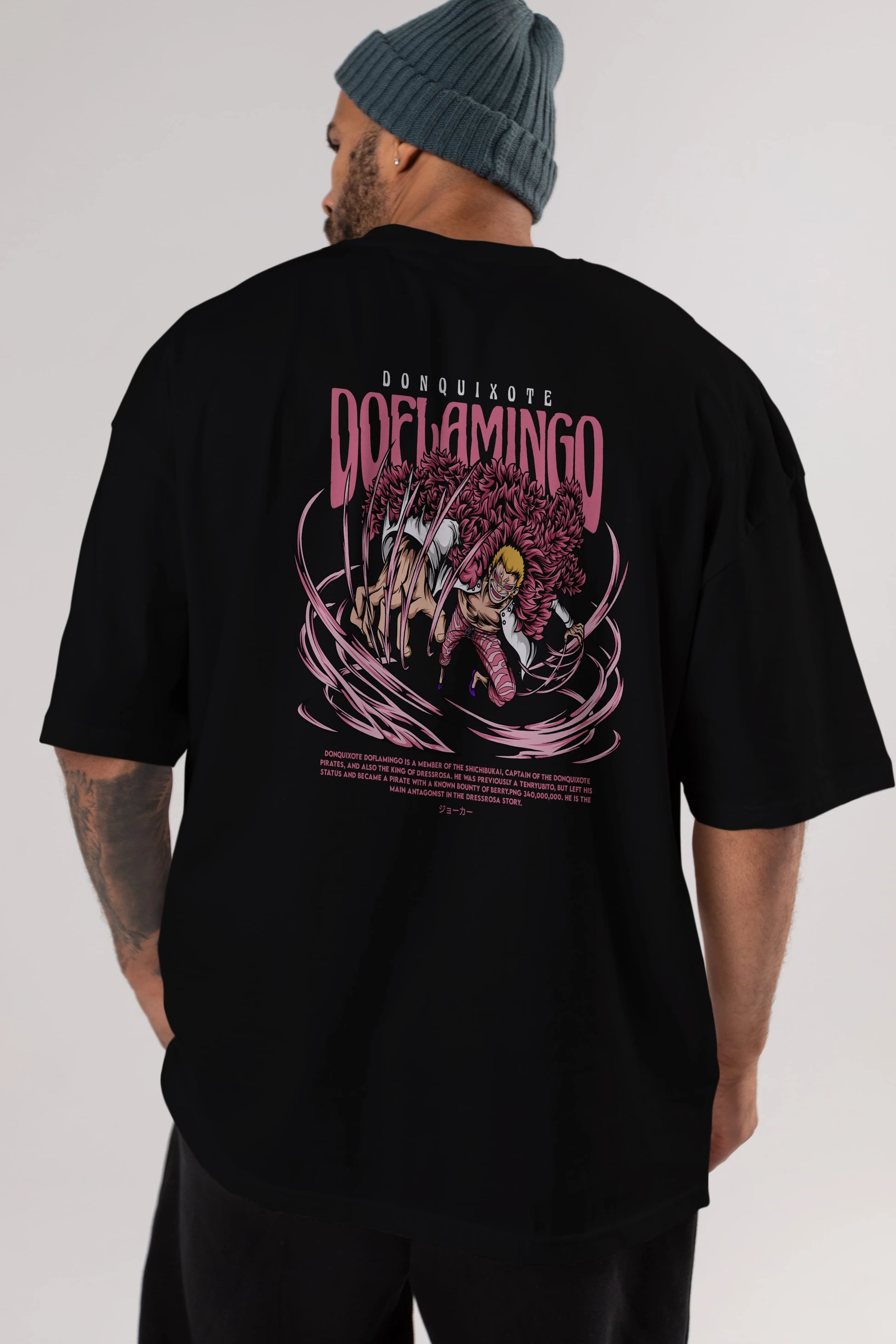 Doflamingo Anime Arka Baskılı Oversize t-shirt Erkek Kadın Unisex