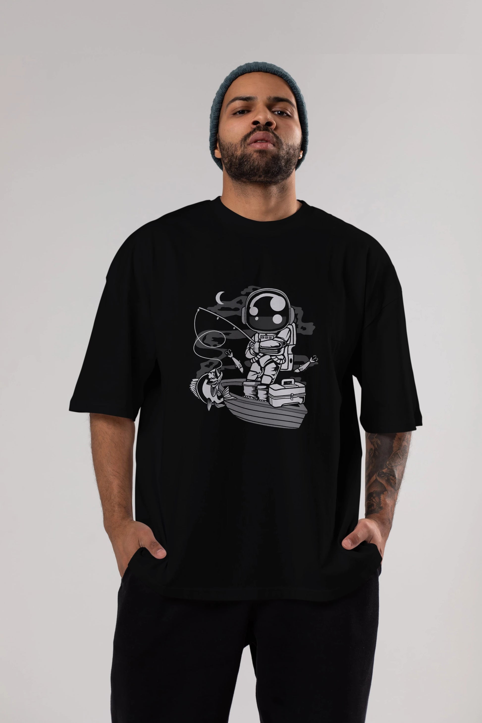 Astronaut Fisherman Ön Baskılı Oversize t-shirt Erkek Kadın Unisex