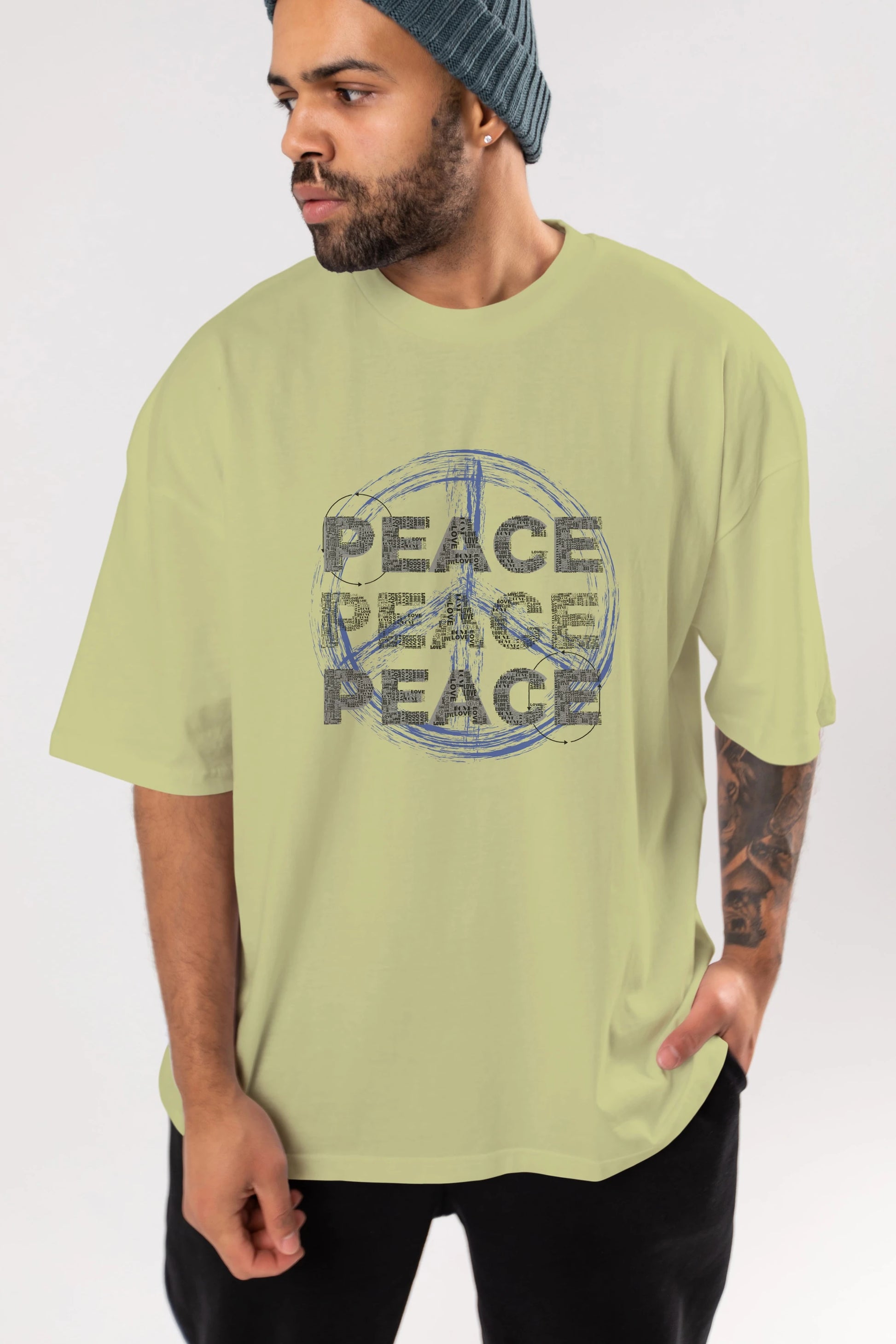 Peace Yazılı Ön Baskılı Oversize t-shirt Erkek Kadın Unisex