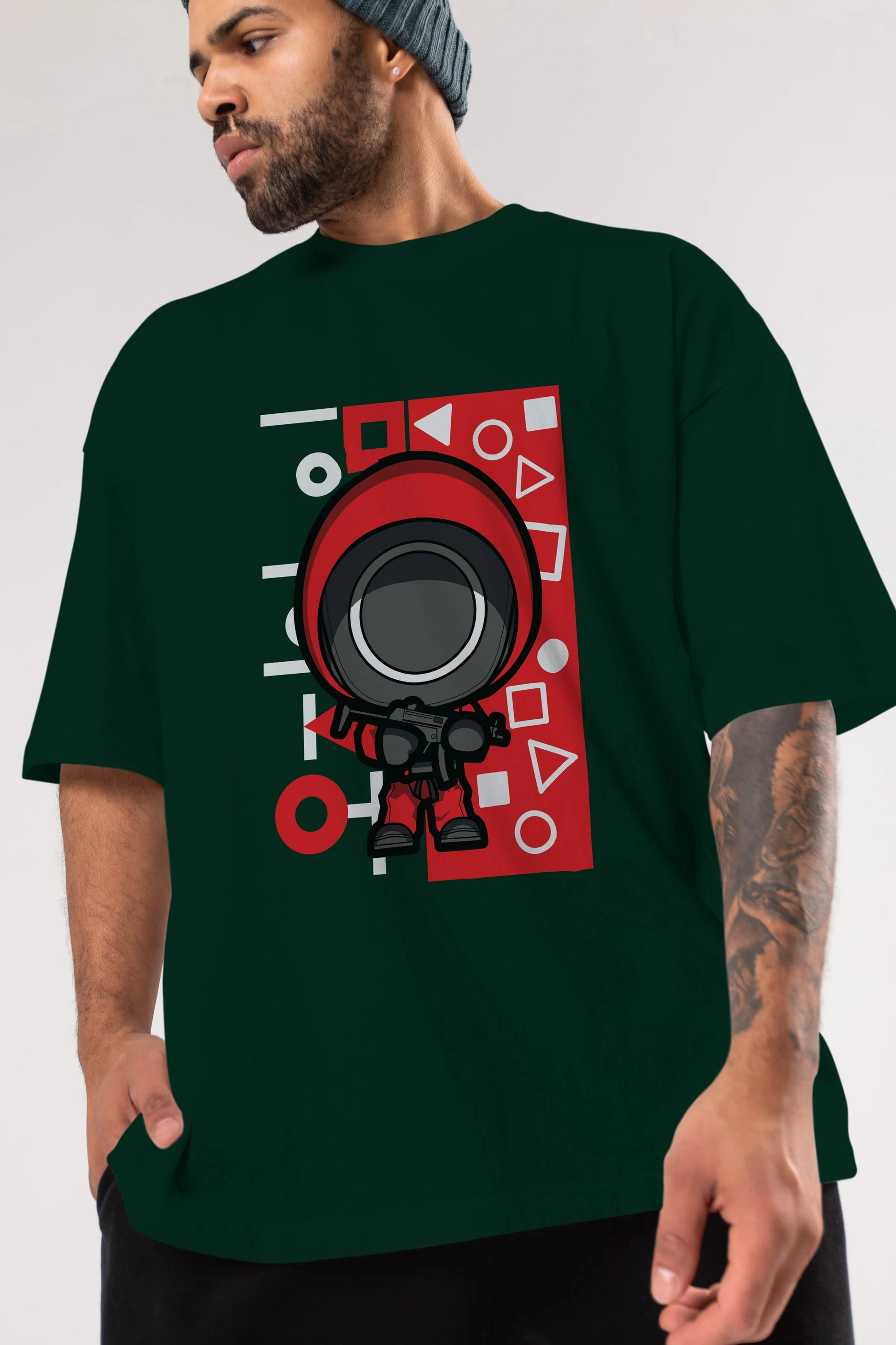 Squid Game (4) Ön Baskılı Oversize t-shirt Erkek Kadın Unisex %100 Pamuk Bisiklet Yaka tişort