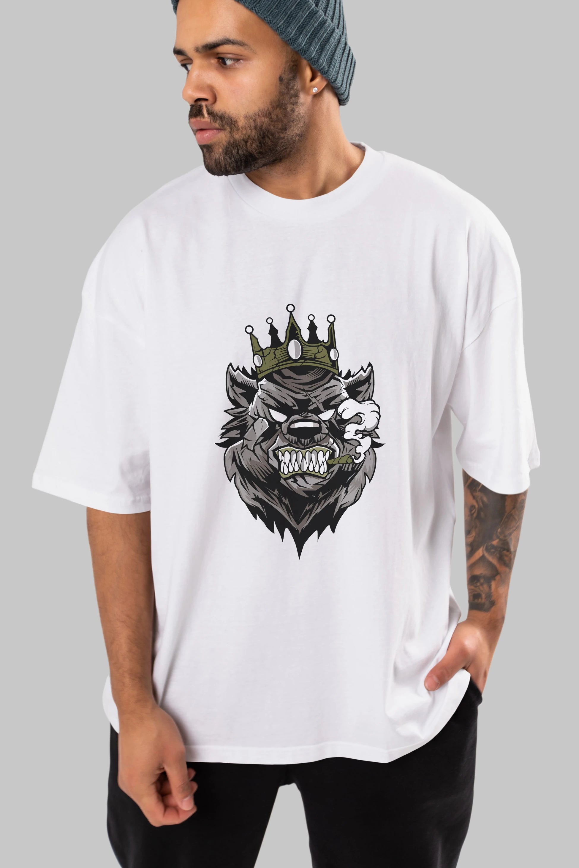 Bear King Ön Baskılı Oversize t-shirt Erkek Kadın Unisex %100 Pamuk tişort