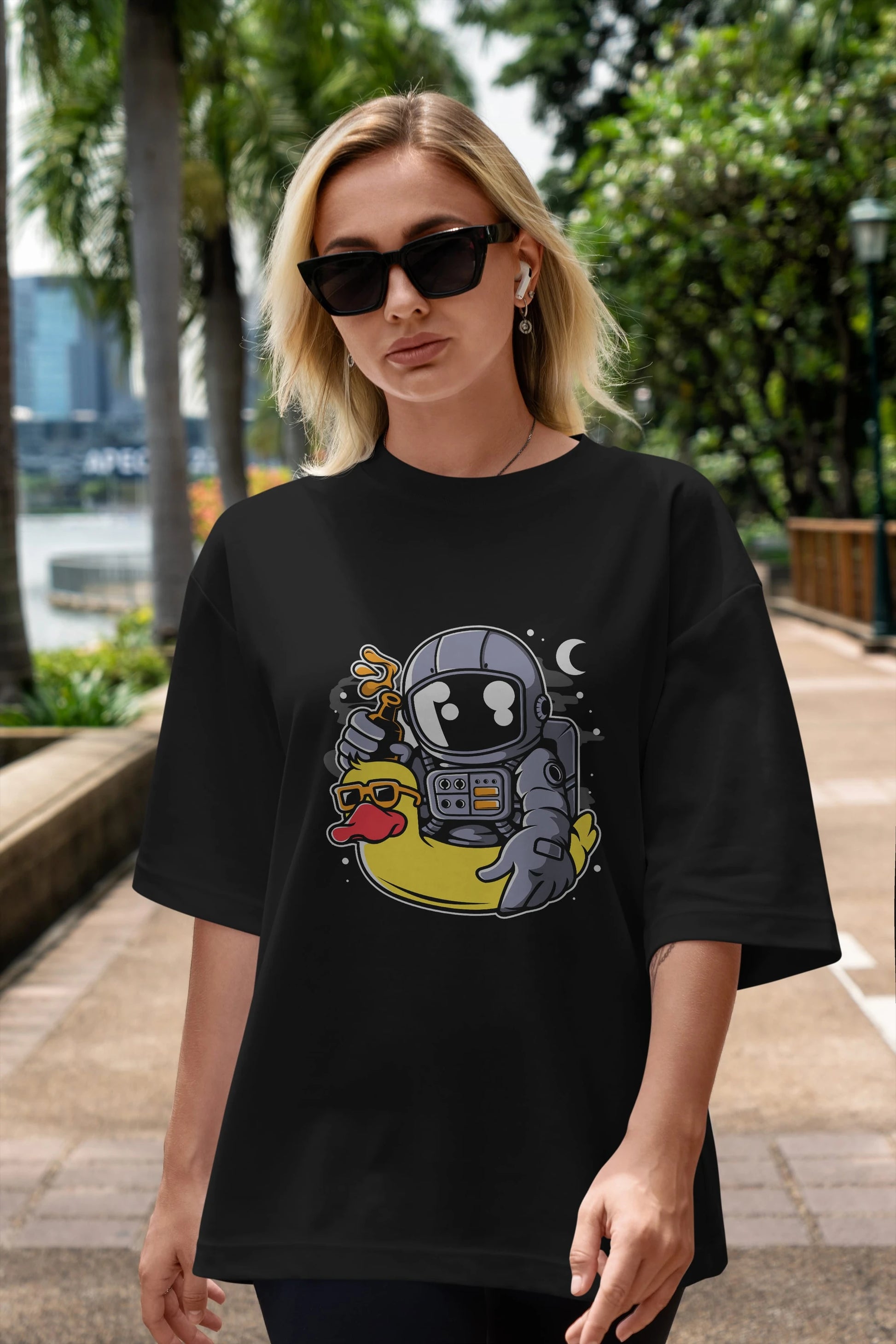 Astronaut Duck Balloon Ön Baskılı Oversize t-shirt Erkek Kadın Unisex
