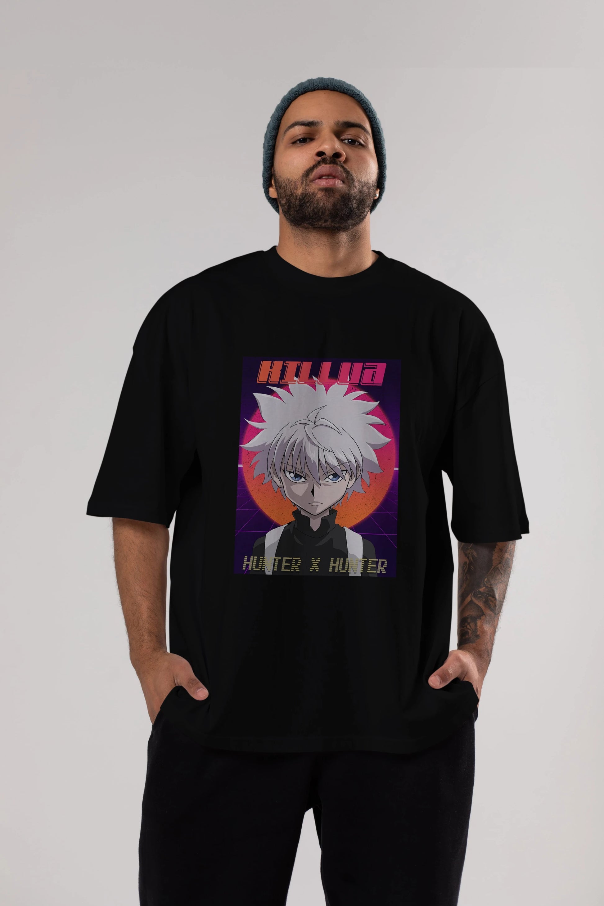 Killua Zoldyck 12 1 Anime Ön Baskılı Oversize t-shirt %100 pamuk Erkek Kadın Unisex