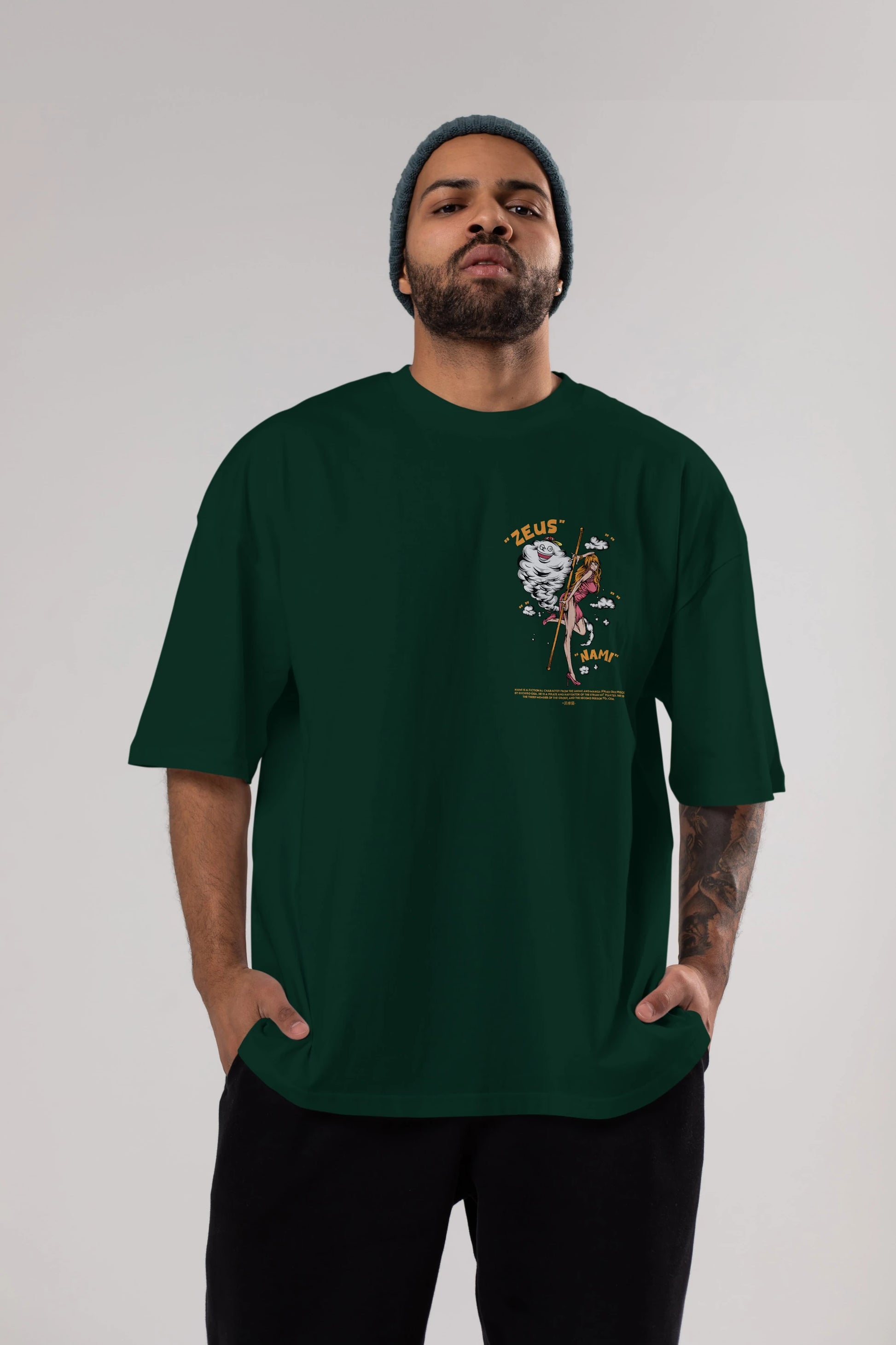 Zeus Nami Ön Sol Baskılı Oversize t-shirt Erkek Kadın Unisex %100 Pamuk Bisiklet Yaka tişort