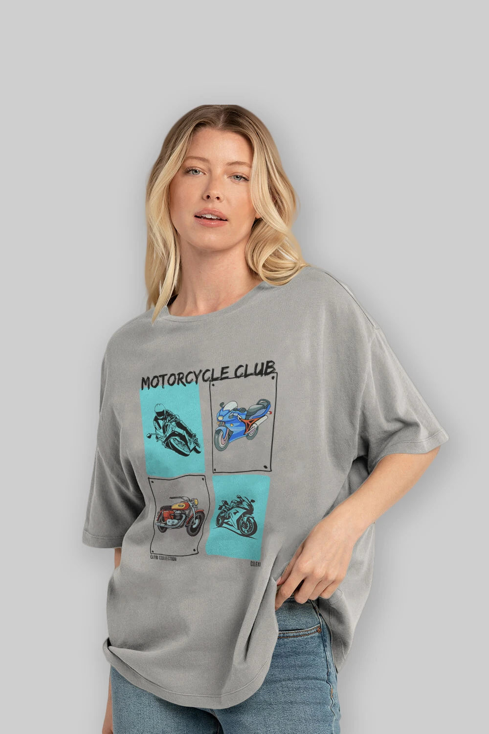 Motorcycle Club ön Baskılı Oversize t-shirt Erkek Kadın %100 Pamuk Bisiklet Yaka tişort