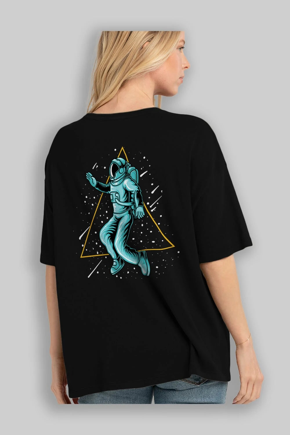 Astronaut Starry Triangle Arka Baskılı Oversize t-shirt Erkek Kadın Unisex