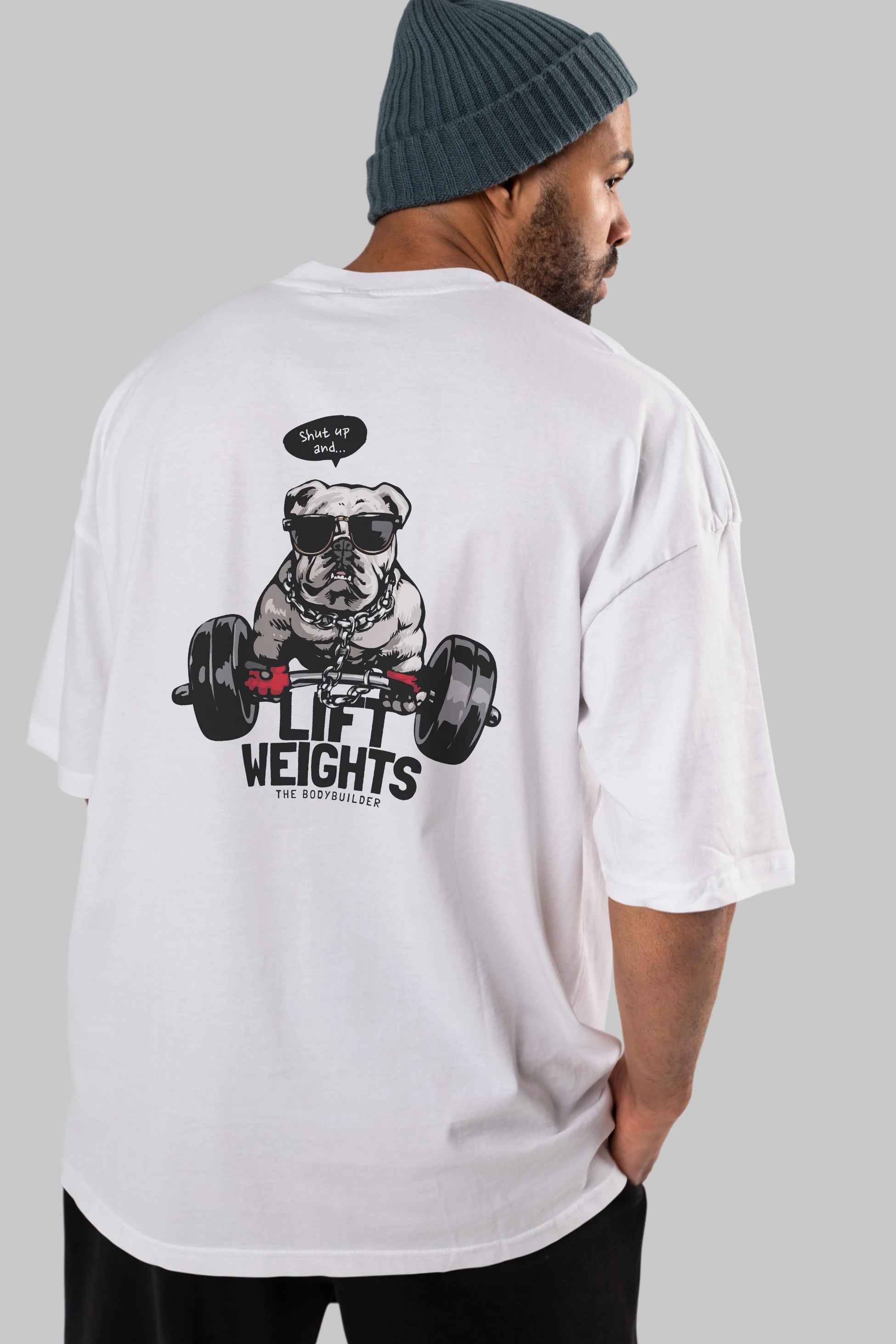 Teddy Bear Lift Weights Arka Baskılı Oversize t-shirt Erkek Kadın Unisex %100 Pamuk