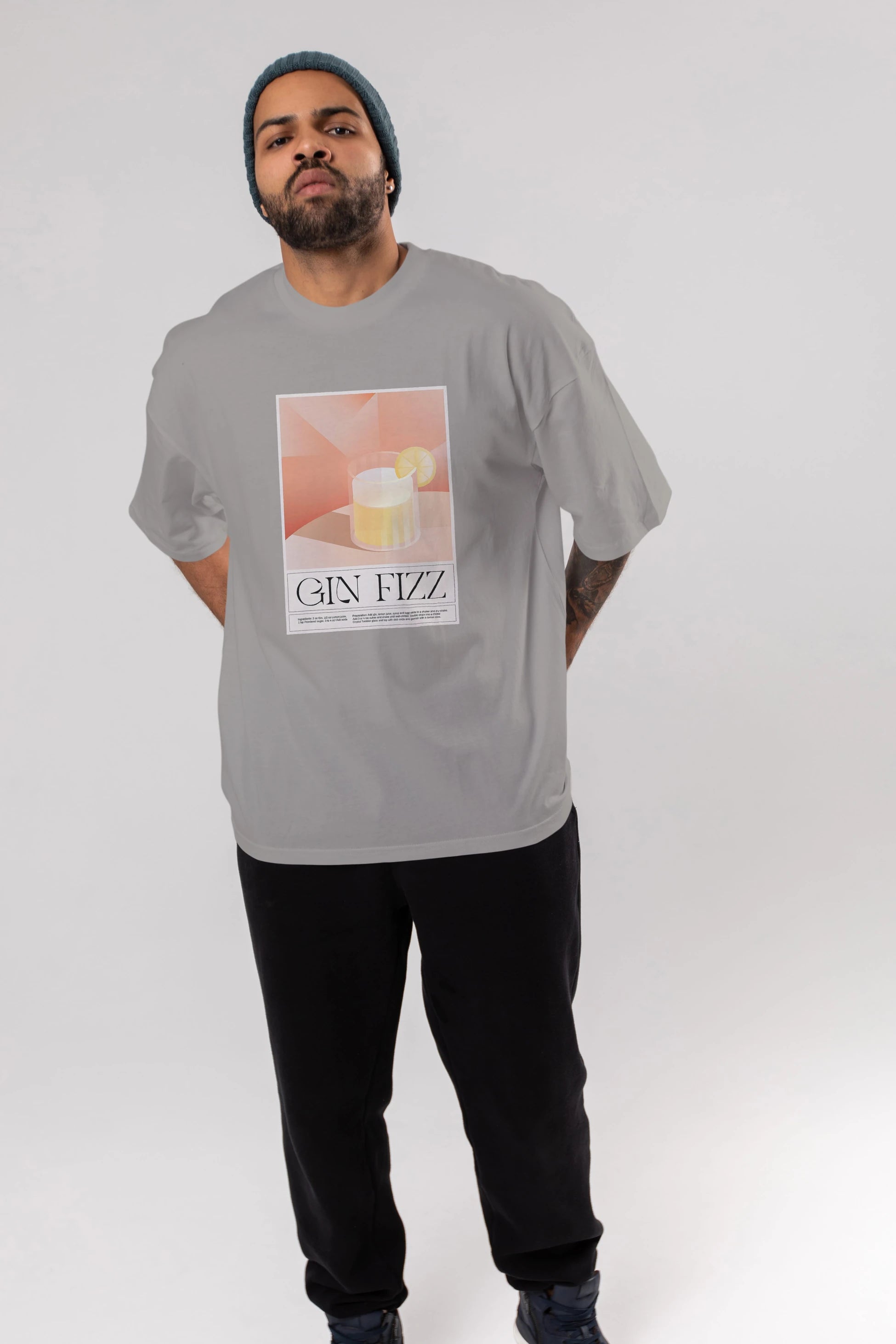 Gin Fizz Ön Baskılı Oversize t-shirt Erkek Kadın Unisex %100 Pamuk Bisiklet Yaka tişort