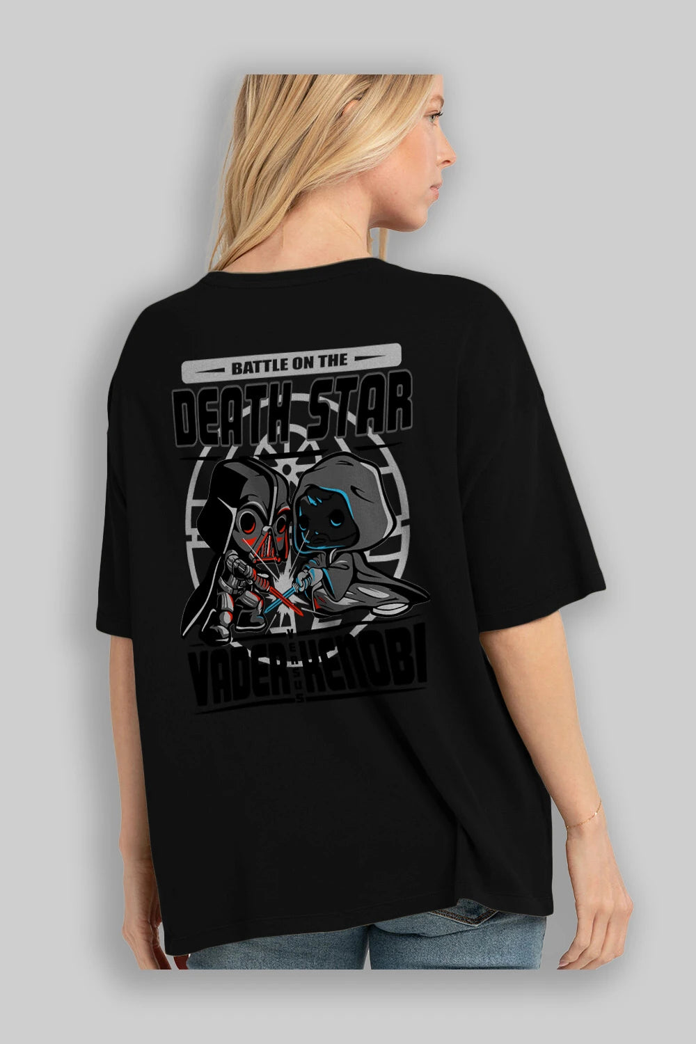 Vader Kenobi Arka Baskılı Oversize t-shirt Erkek Kadın Unisex %100 Pamuk Bisiklet Yaka tişort
