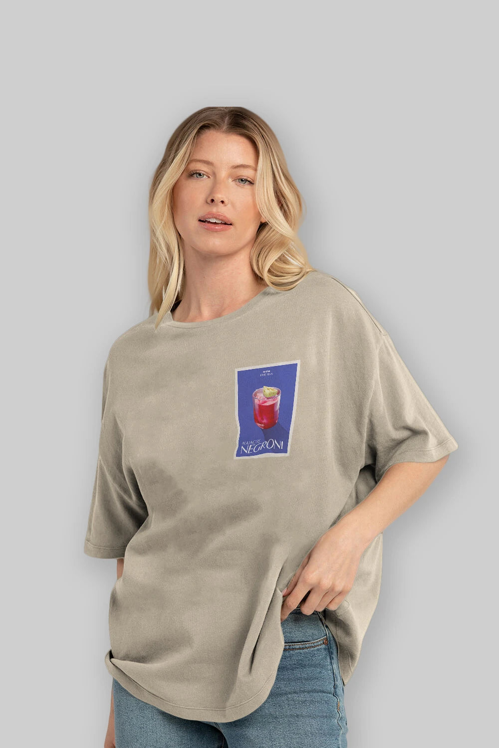 Aguacate Negroni Ön Sol Baskılı Oversize t-shirt Erkek Kadın Unisex %100 Pamuk Bisiklet Yaka tişort