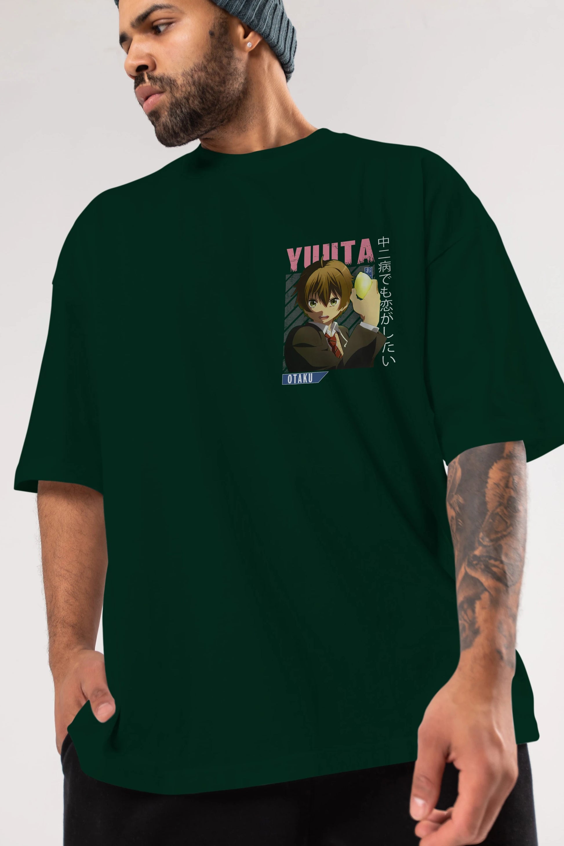Yuuta Togashi 2 Ön Sol Baskılı Oversize t-shirt Erkek Kadın Unisex %100 Pamuk Bisiklet Yaka tişort