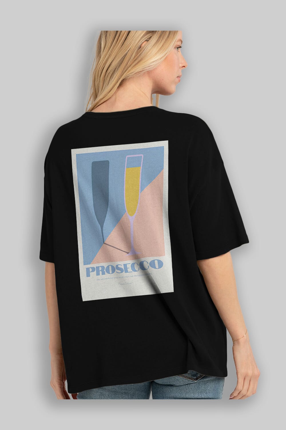 Prosecco Arka Baskılı Oversize t-shirt Erkek Kadın Unisex %100 Pamuk Bisiklet Yaka tişort