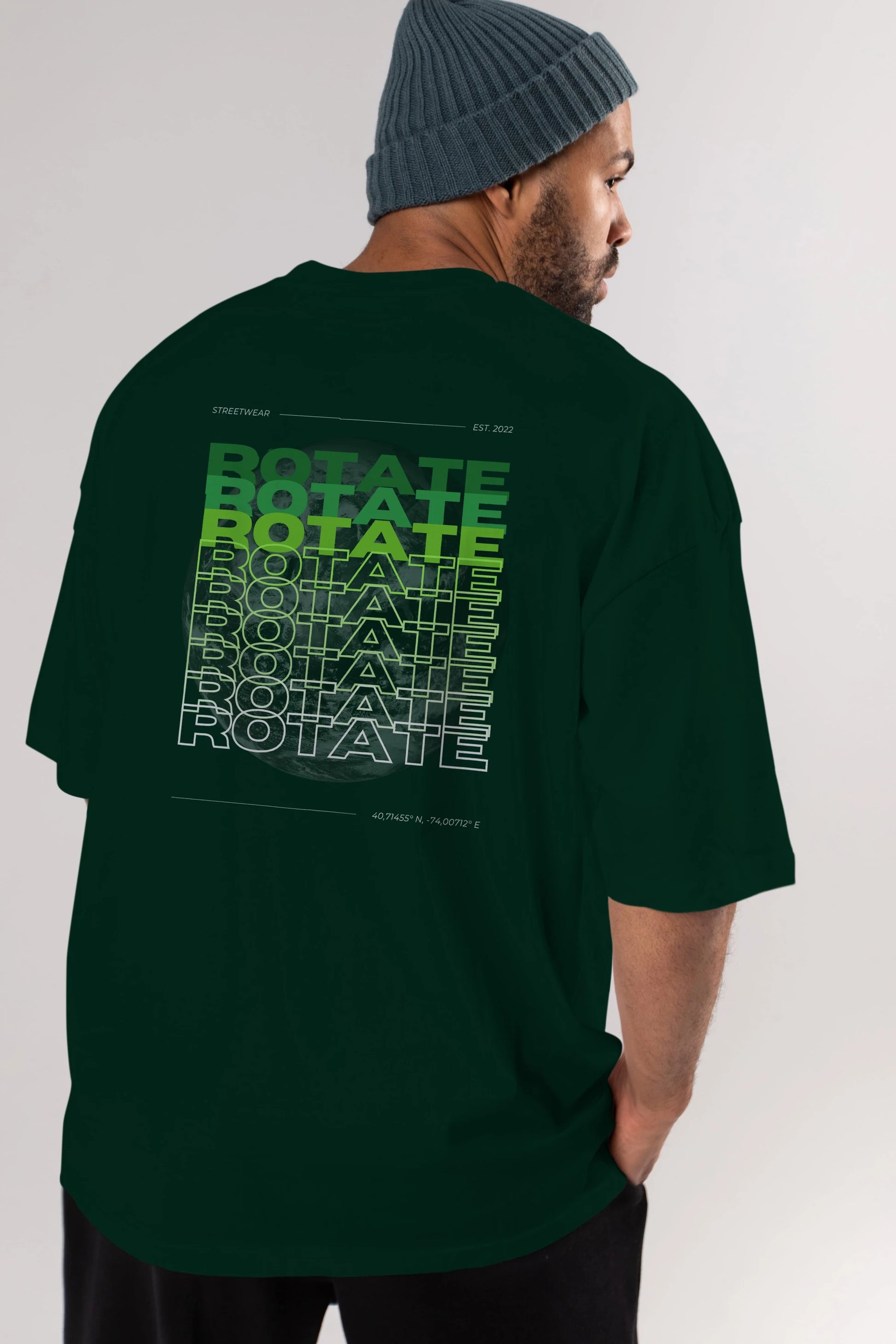 Rotate Yazılı Arka Baskılı Oversize t-shirt Erkek Kadın Unisex